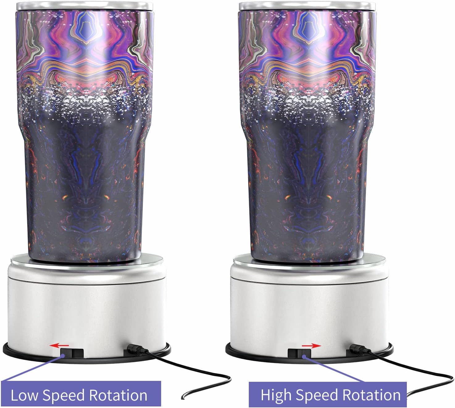 USLINSKY Cup Display Stand Turner For Epoxy Glitter Tumblers, Battery / USB Operated 360 Degree Rotating Display Base Turntable