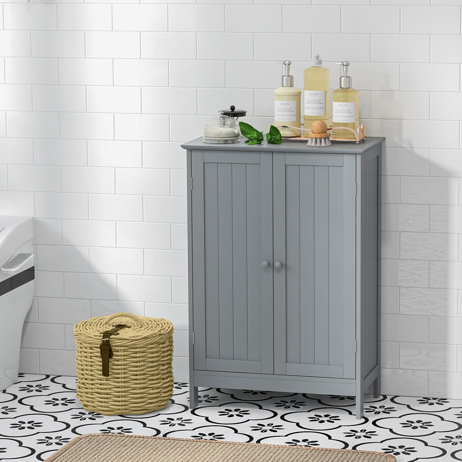 GLACER Bathroom Floor Cabinet, Wooden Storage Cabinet (White)