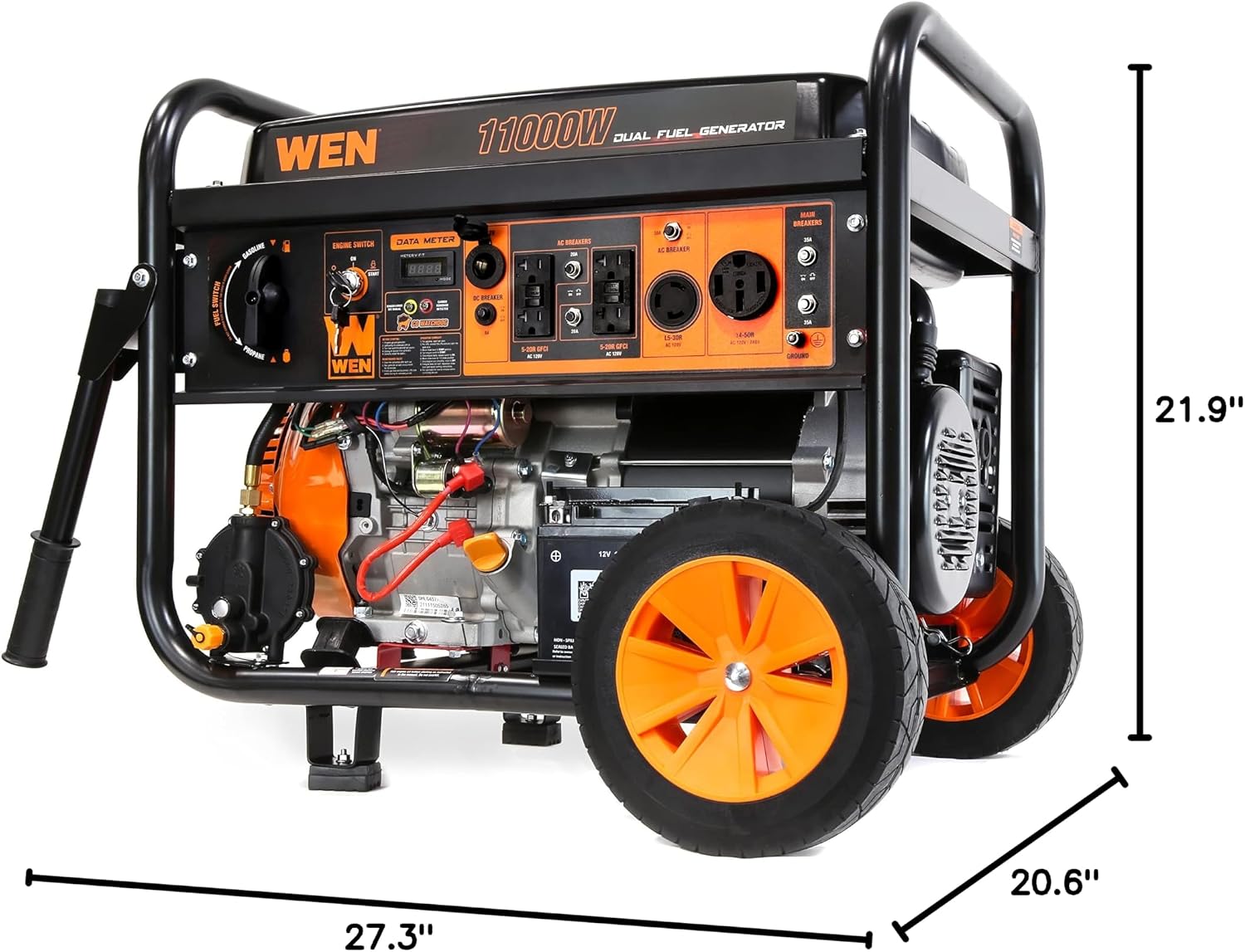 WEN 11,000-Watt 120V/240V Dual Fuel Portable Generator with Wheel Kit and Electric Start (DF1100T)