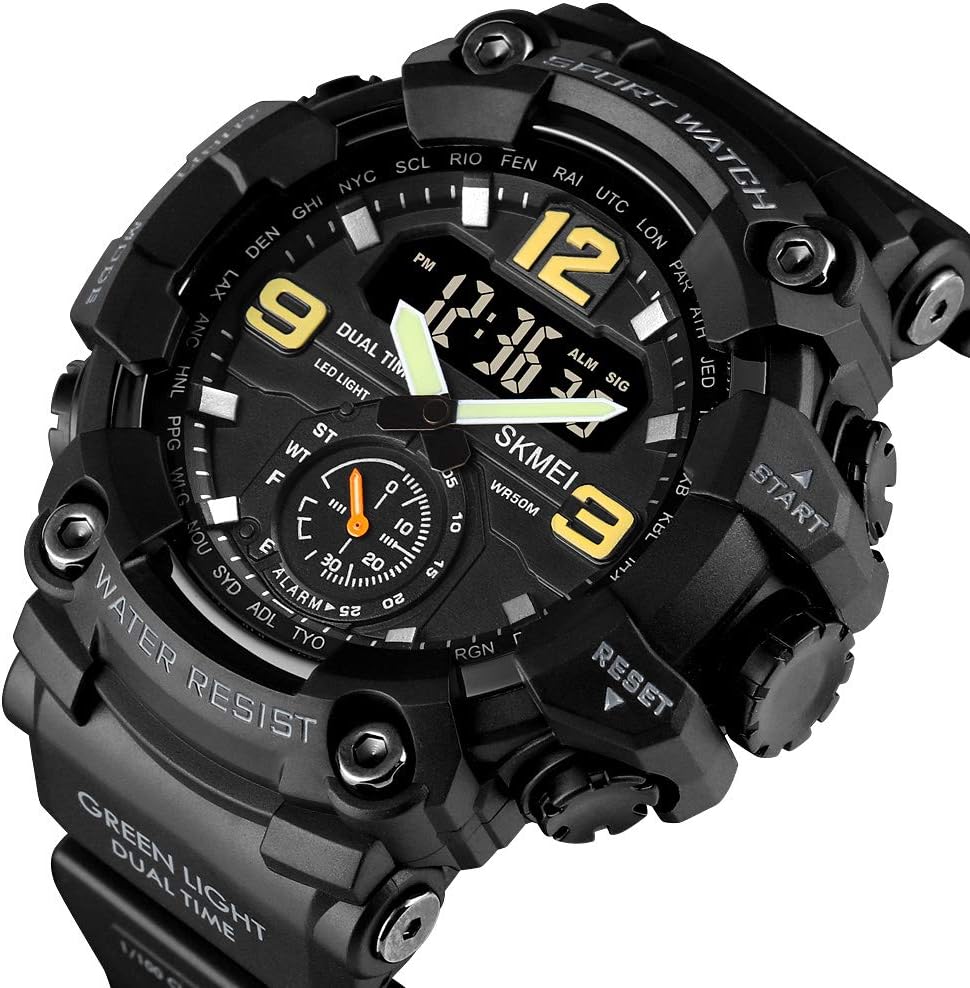 FANMIS Men's Analog Digital Sport Watch Military Dual Display 50M LED Watch | Men's Dual Display Sports Watches With Led Backlight Alarm Stopwatch 12/24h Time Outdoor Running Swimming