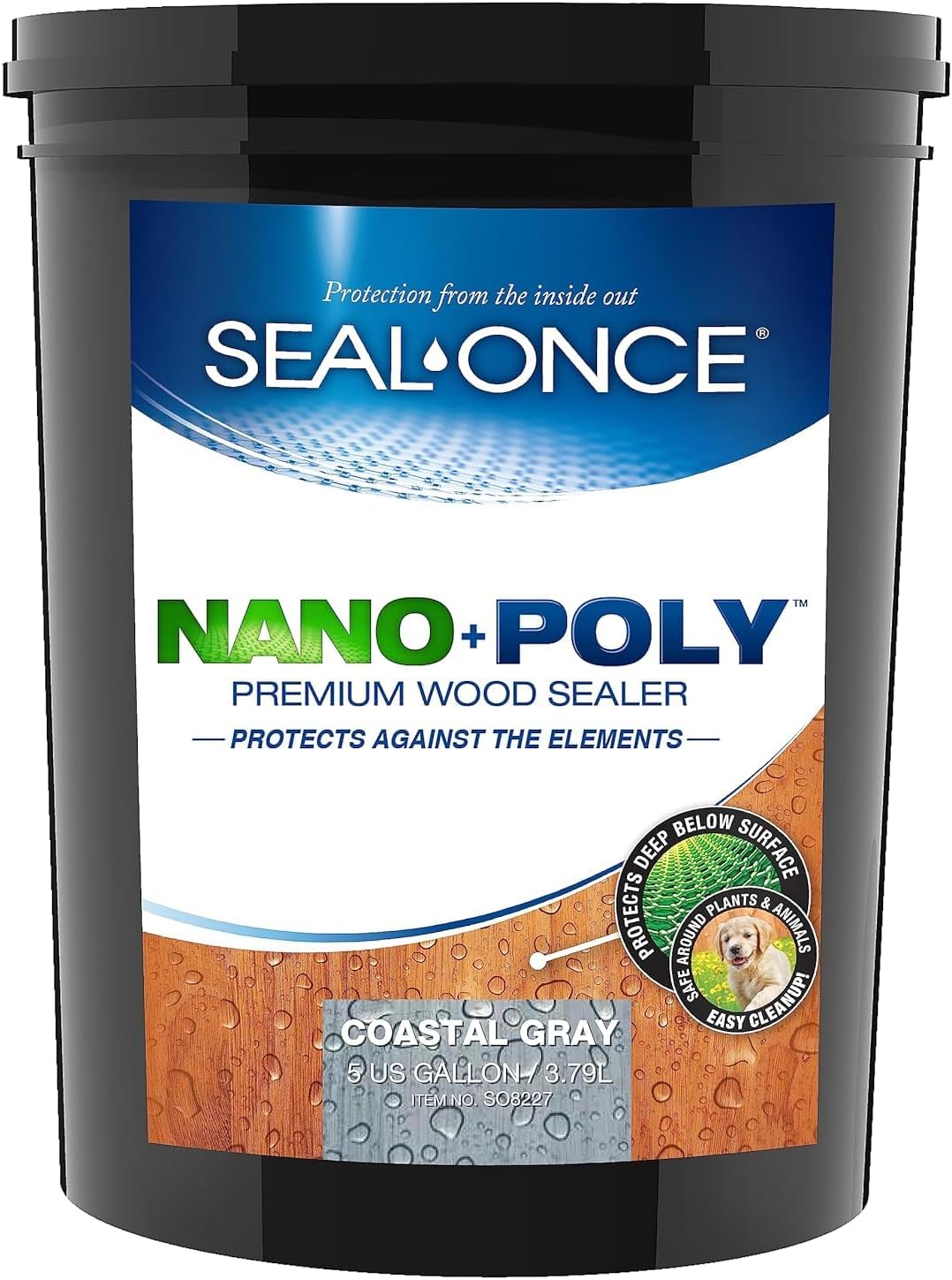 Seal-Once Nano+Poly Wood Sealer and Waterproofer, Clear, 1 Gallon | With Polyurethane, Water-based, Low-VOC, Waterproofer & Stain, For Decks, Fences & Log Homes