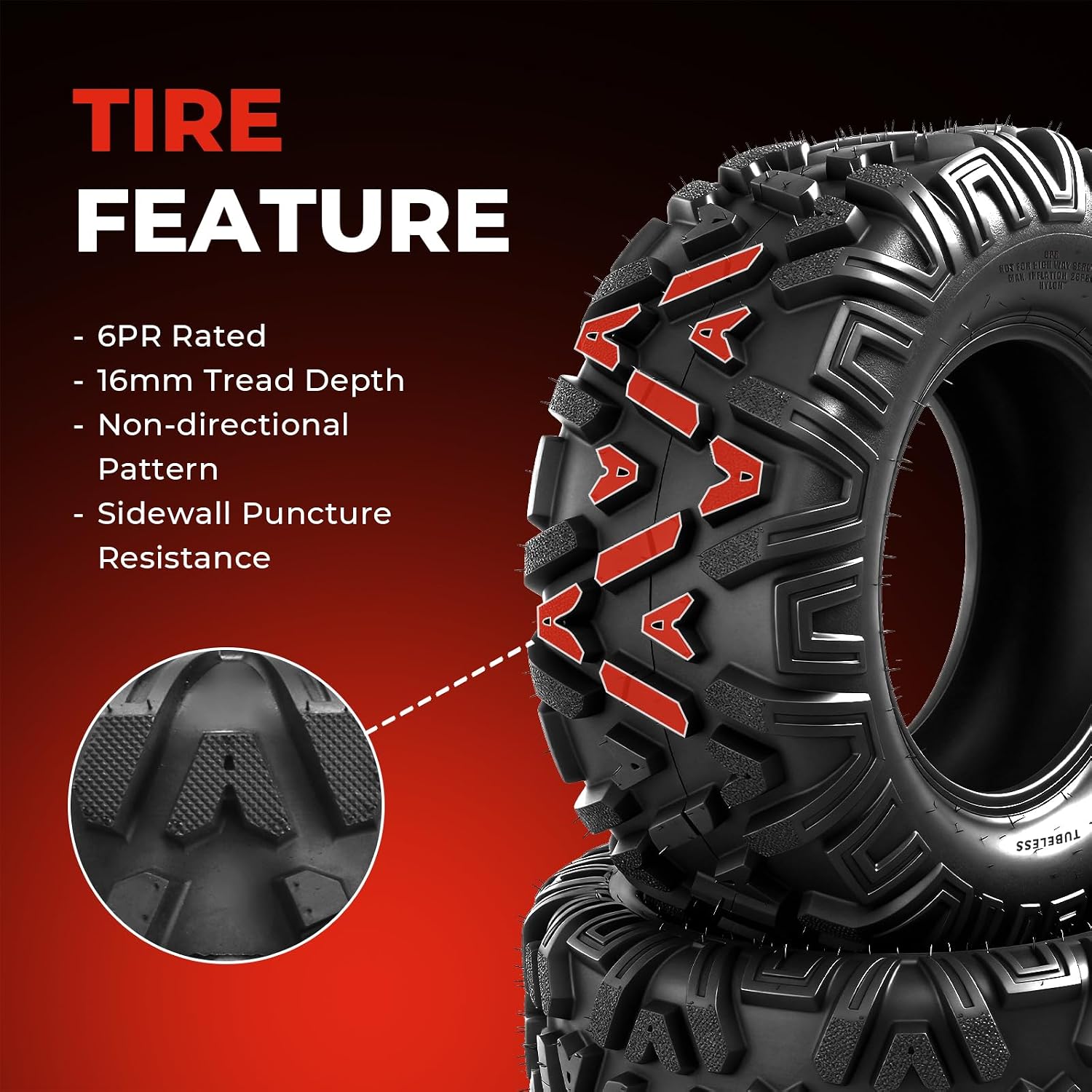 ATV/UTV Tires 26x9-12, 6-Ply Tubeless Tire, Set of 2 | 2pcs 26x9x12 ATV Tires, 6 PR