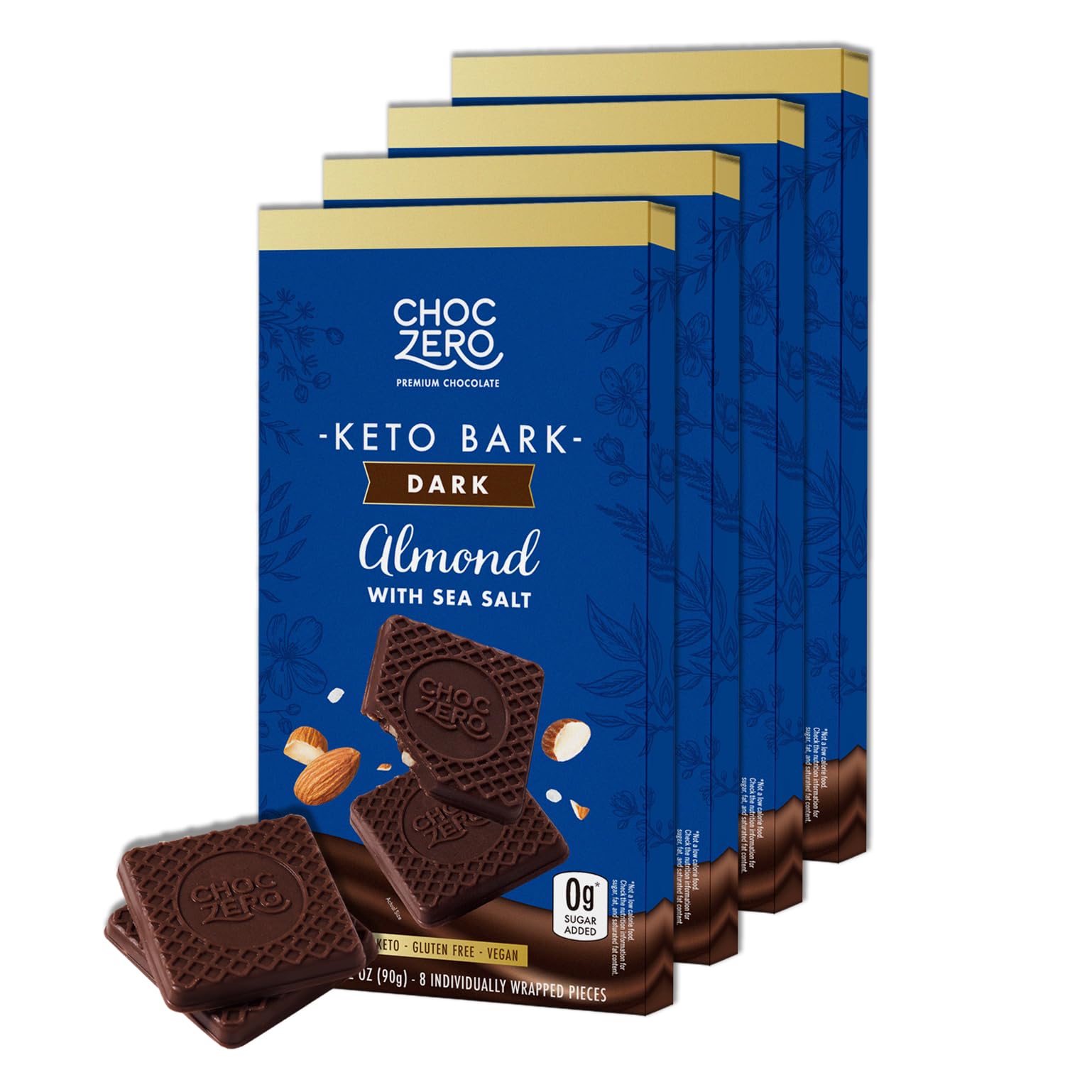 ChocZero 70% Cocoa Sugar Free Dark Chocolate Squares, Vegan, 4 Pack | No Sugar Alcohols, Keto, Low Carb, High Fiber, Gluten Free, 32 Total Candy Squares