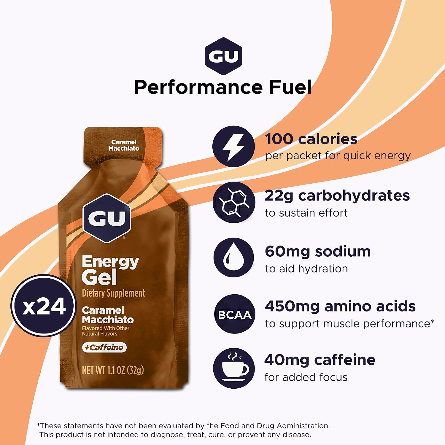 GU Energy Original Sports Nutrition Energy Gel, Vegan and Dairy-Free On-the-Go Energy for Any Workout, Vanilla Bean, 8-Count