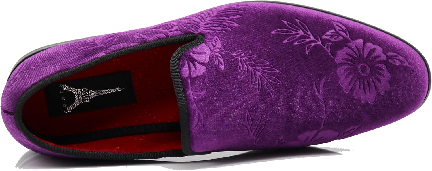 SPK35 Men's Vintage Velvet Flower Designer Dress Loafers Slip On Shoes Classic Tuxedo Dress Shoes