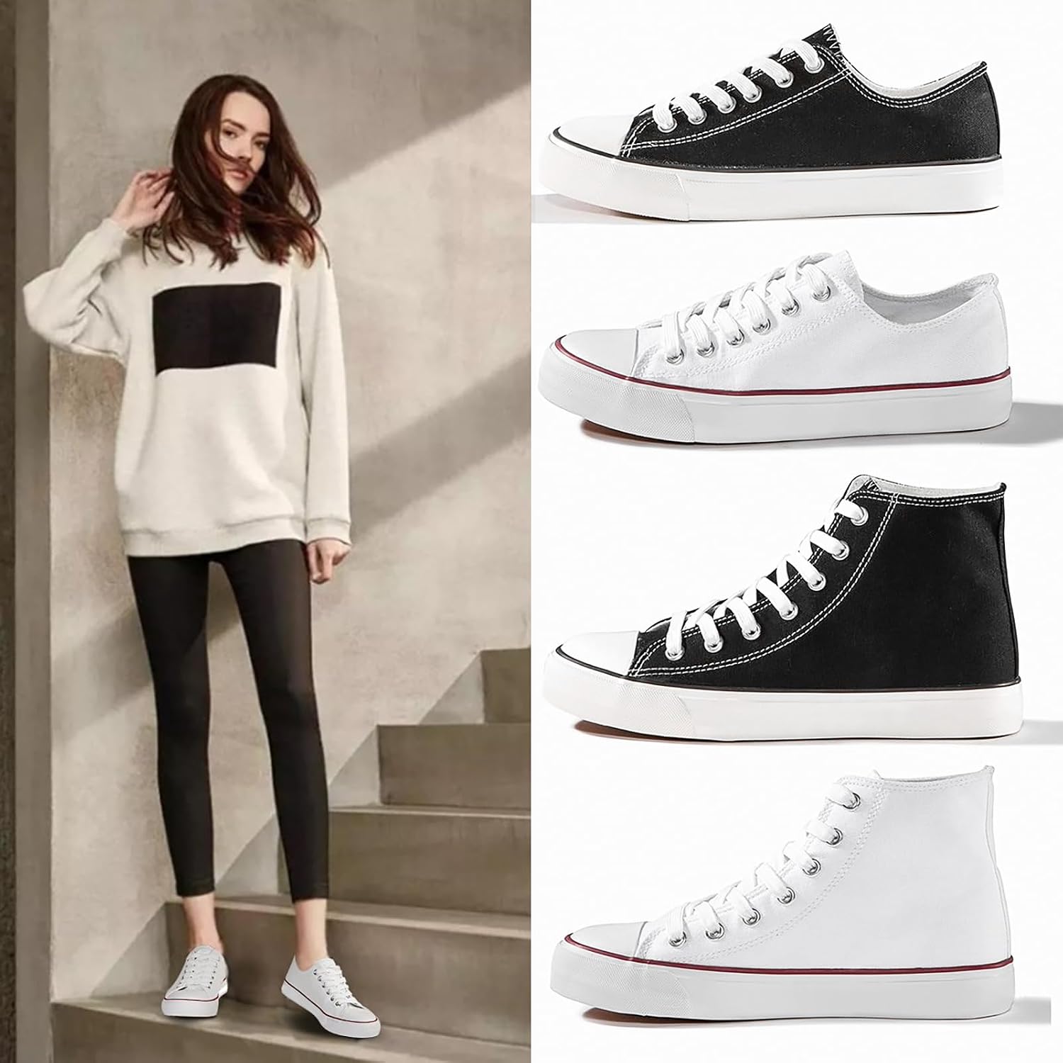 Womens Canvas Sneakers High Top Lace ups Casual Walking Shoes