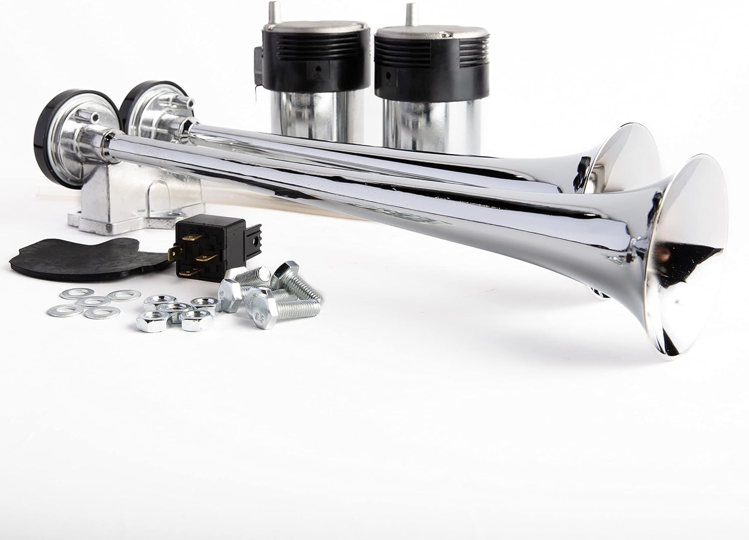 Loud Sound 129dB 2-Trumpet Compact Air-Horn-Kit, With Dual-Air-Compressors