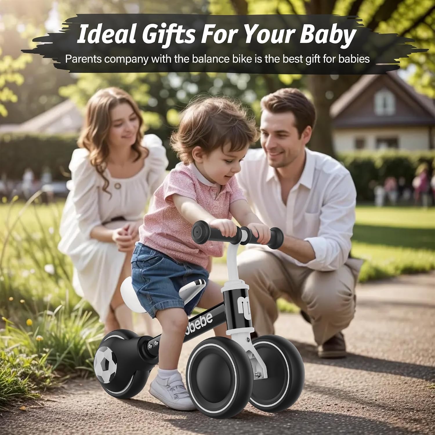 Baby Balance Bike, Cute Toddler Bikes 12-36 Months Gifts for 1 Year Old Girl Bike to Train Baby from Standing to Running with Adjustable Seat Silent & Soft 3 Wheels