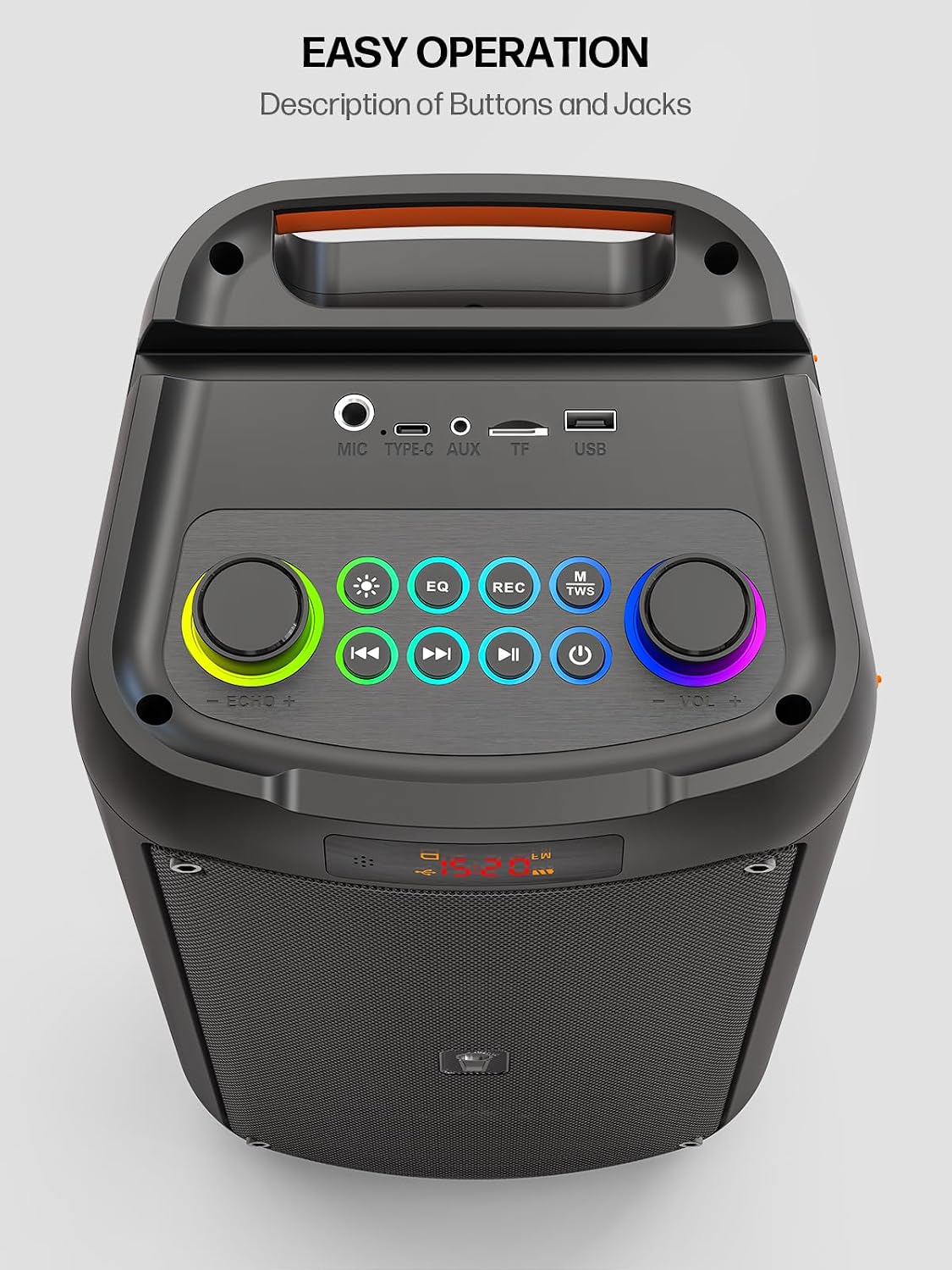 Karaoke Machine with 2 Wireless Mics, Portable Speaker for Party & Outdoor