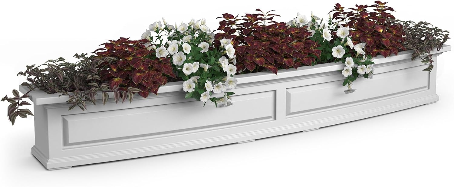 Mayne Nantucket 36in Self-Watering Rectangular Window Box Planter, White | Self-watering, All season, Fade resistant, Mounting brackets included, Built-in overflow, 15-year warranty