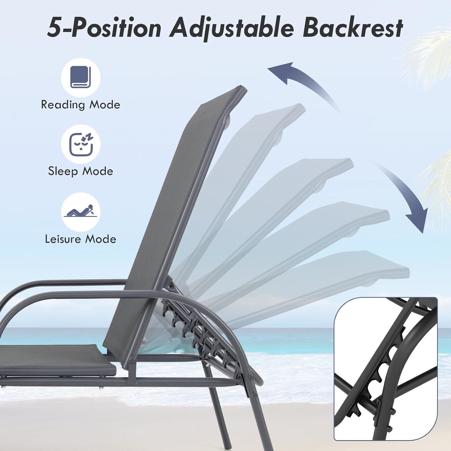 GIANTEX 2 Pack Patio Lounge Chair with 5 Adjustable Backrest, Black