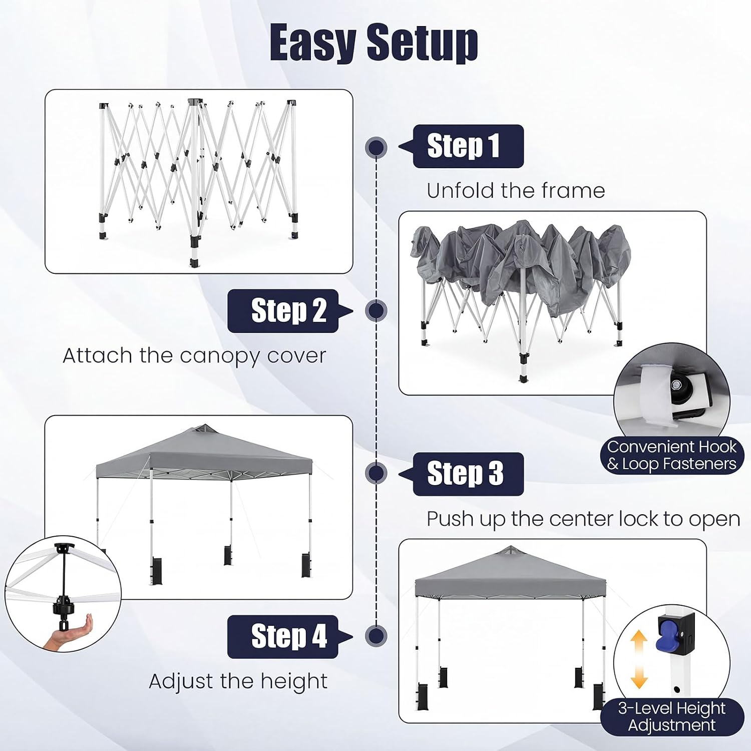 Tangkula 10 x10 Ft Pop Up Canopy with Center Lock, UPF 50+ One-Button Setup Outdoor Canopy Tent with Roller Bag, 4 Sand Bags, Heavy-Duty Steel Frame