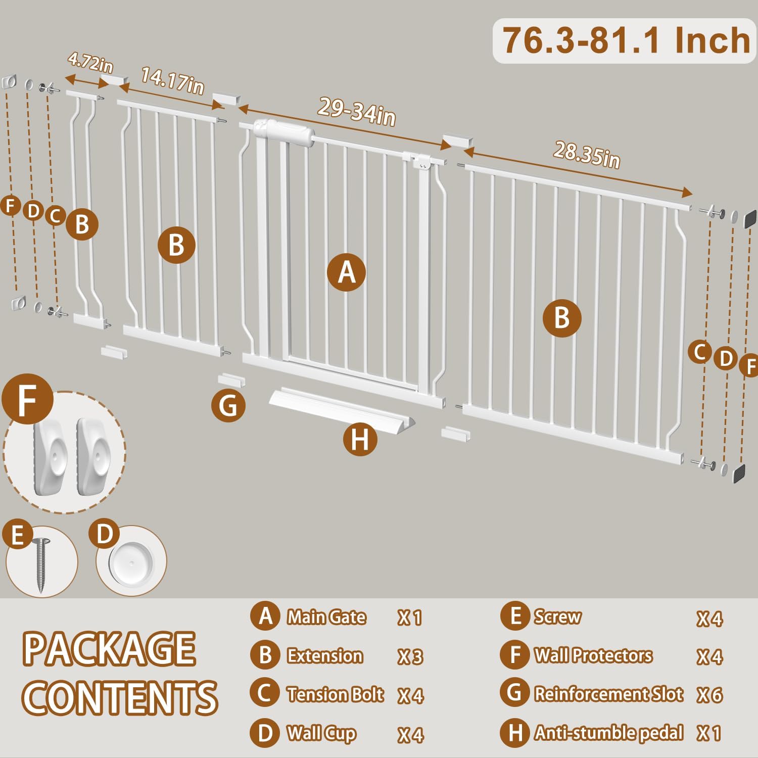 Fairy Baby Extra Wide Baby Gate for Doorways Auto Close Safety Gates for Bedroom, Fits 57.5 Inch to 62 Inch with Pressure Mounted Extention Kit, White | Pressure Mounted No Drill Pet Gate with Door, Heavy Duty Walk-Through Gate for Toddlers, Kids, Dogs,…