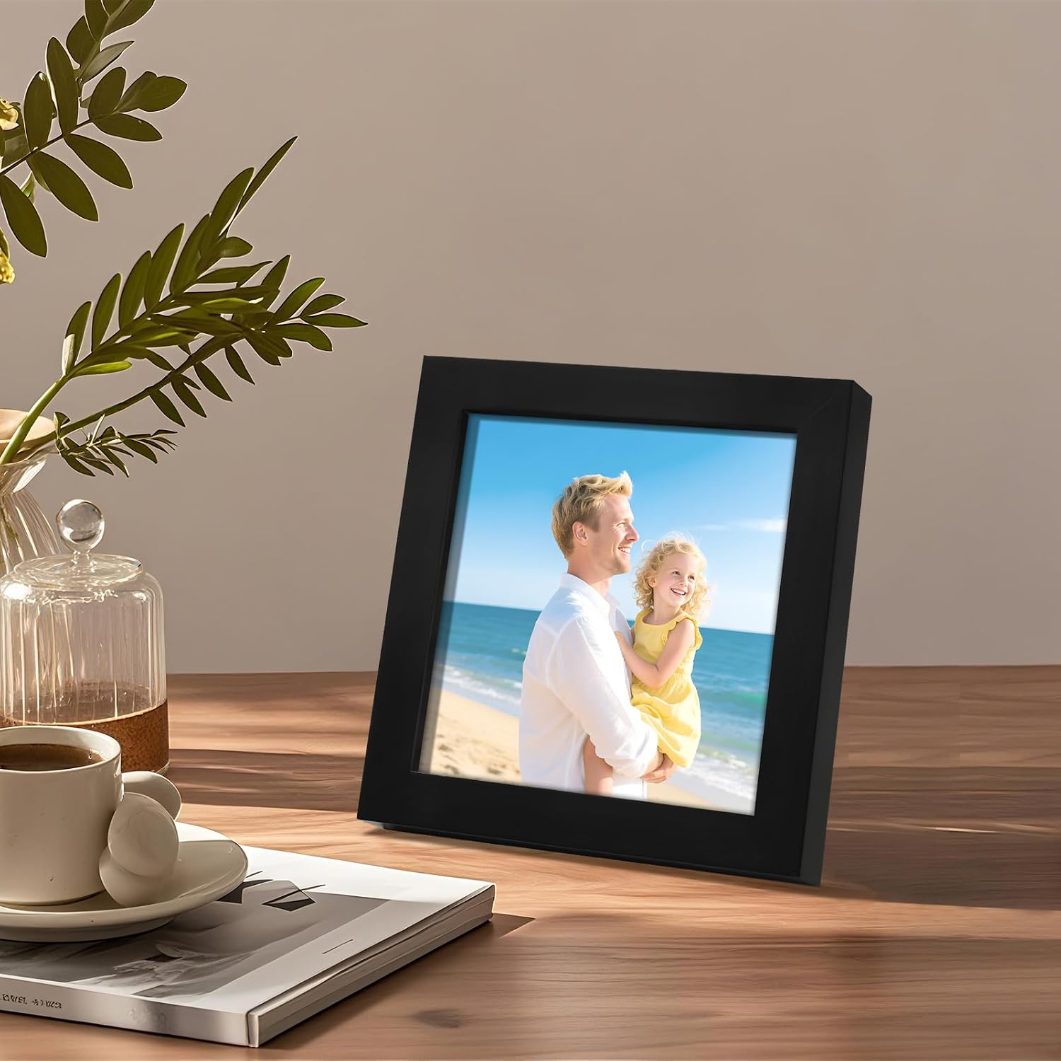 Picture Frames 8x8 2 Pack Made of Solid Wood Black for Wall Mounting and Tabletop Display
