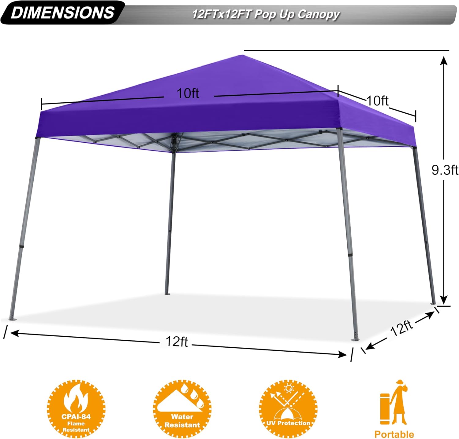 ABCCANOPY 11x11 Pop Up Canopy Tent, Stable Slant Leg Outdoor Shade, Black