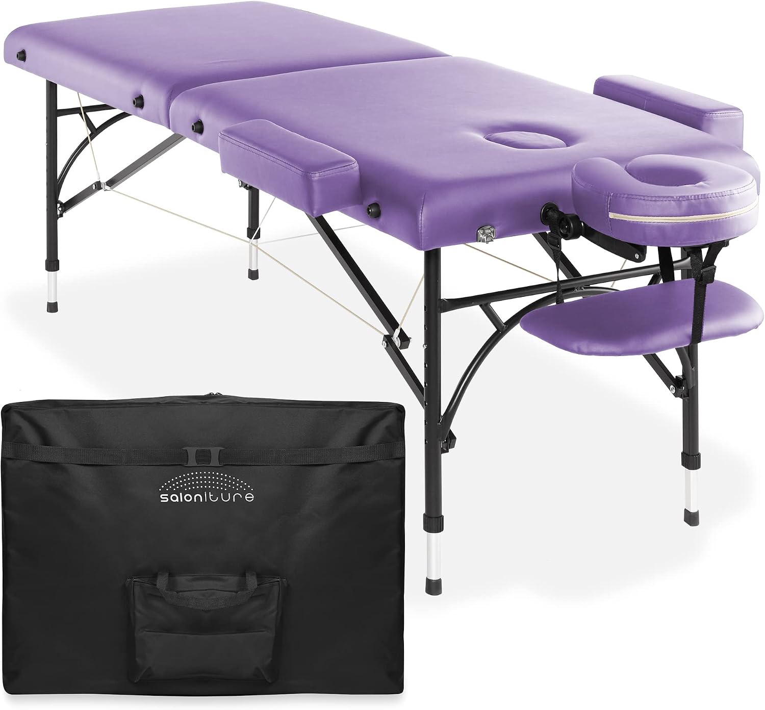 Saloniture Professional Portable Lightweight Bi-Fold Massage Table with Aluminum Legs - Includes Headrest, Face Cradle