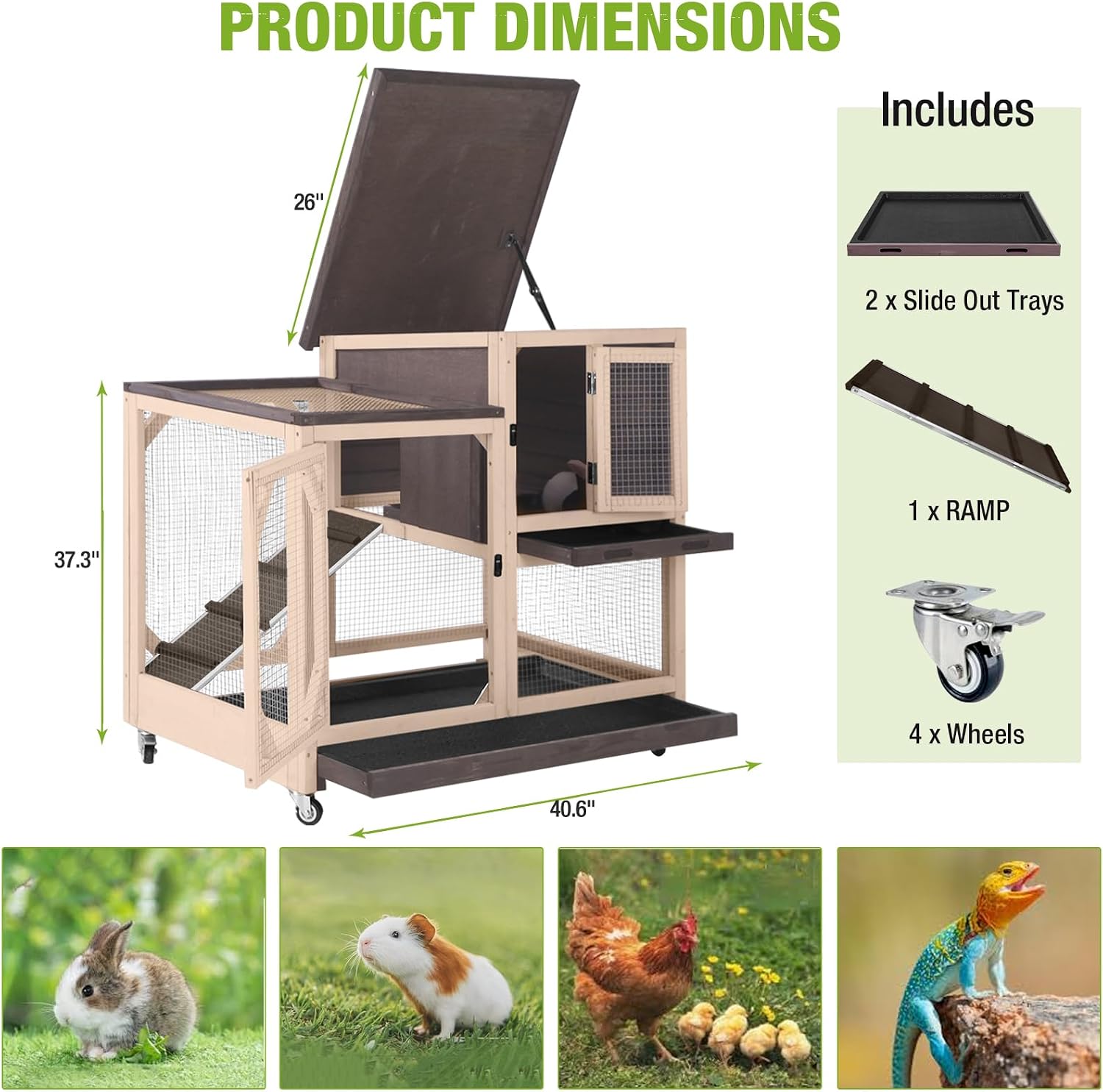 Indoor Rabbit Bunny Hutch Outdoor, Guinea Pig Cages with Removable Bottom Wire Netting - Easy Clean