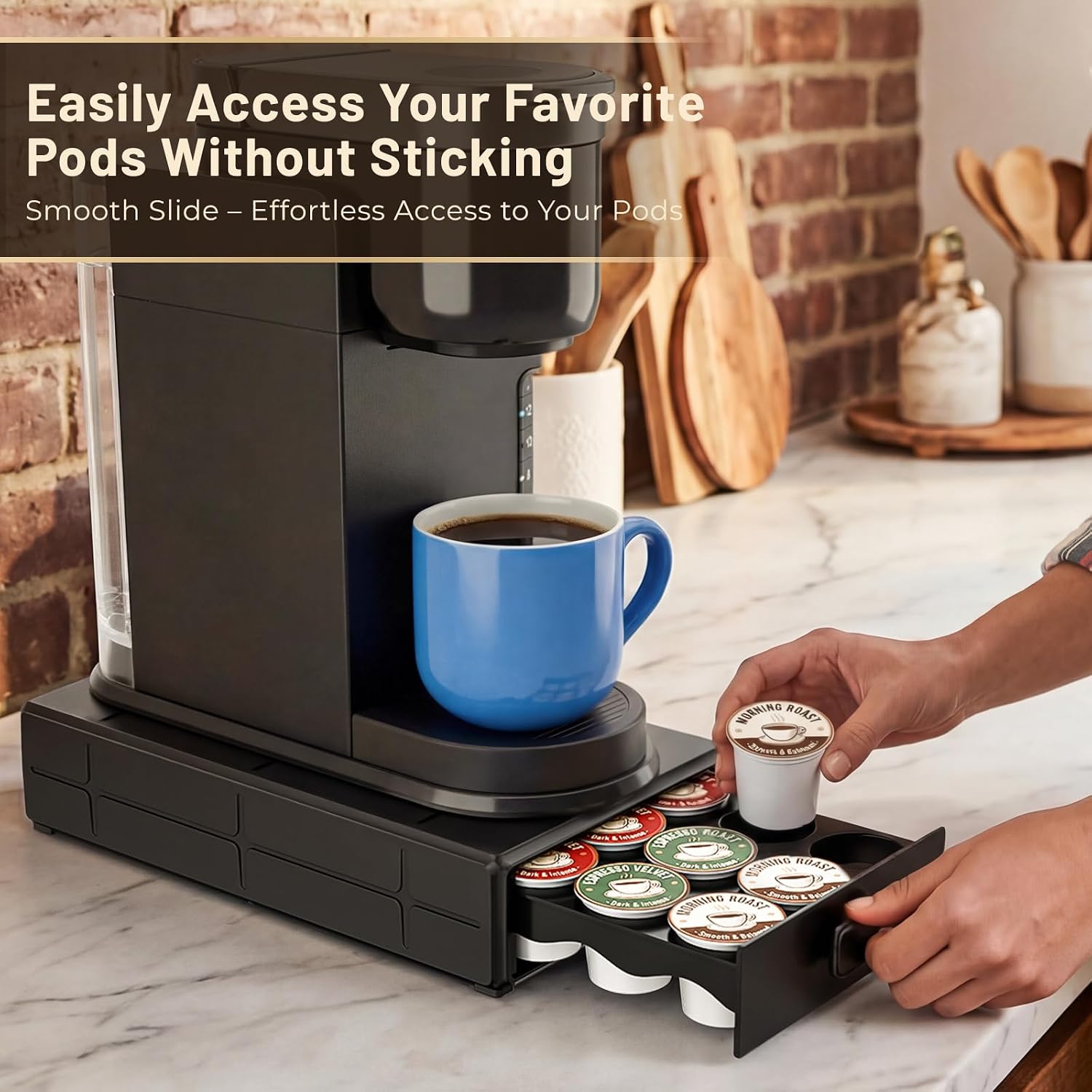 EVERIE Coffee Pod Organizer Drawer for Keurig K-Cup Pods, Holds 18 Pods - Compact, Easy-Access Design with Smooth Glide
