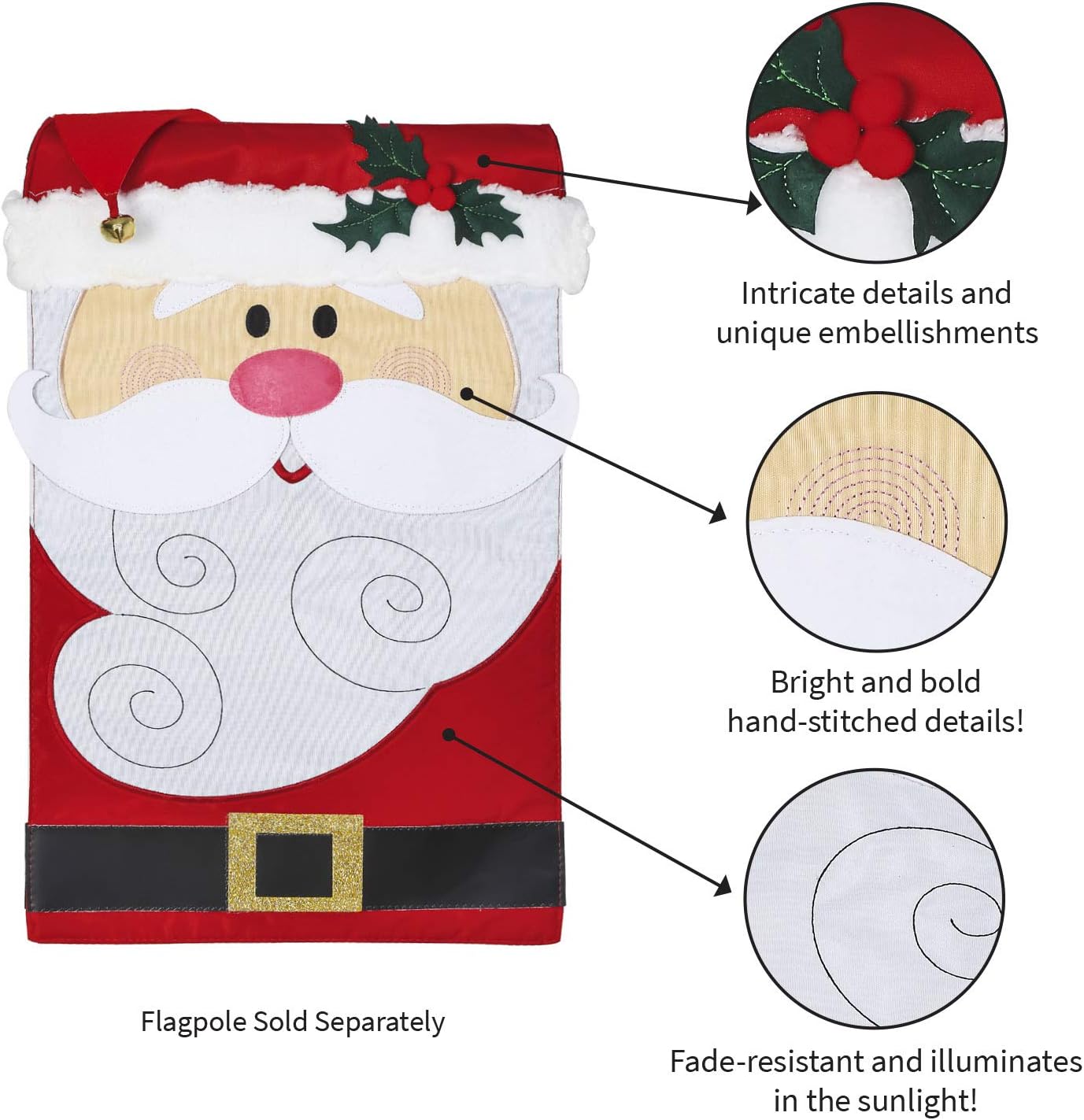 Evergreen Flag Embellished Santa Claus Christmas Applique Garden Flag - 12.5 x 18 Inches Outdoor Decor for Homes and Gardens
