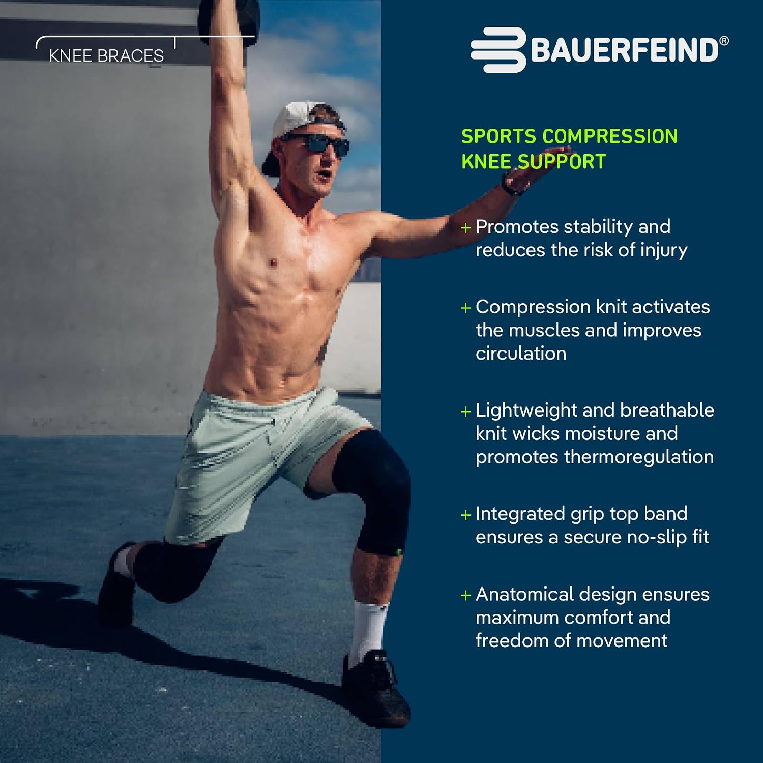 Bauerfeind Sports Compression Knee Sleeve - Lightweight Design with Gripping Zones for Knee Pain Relief & Performance