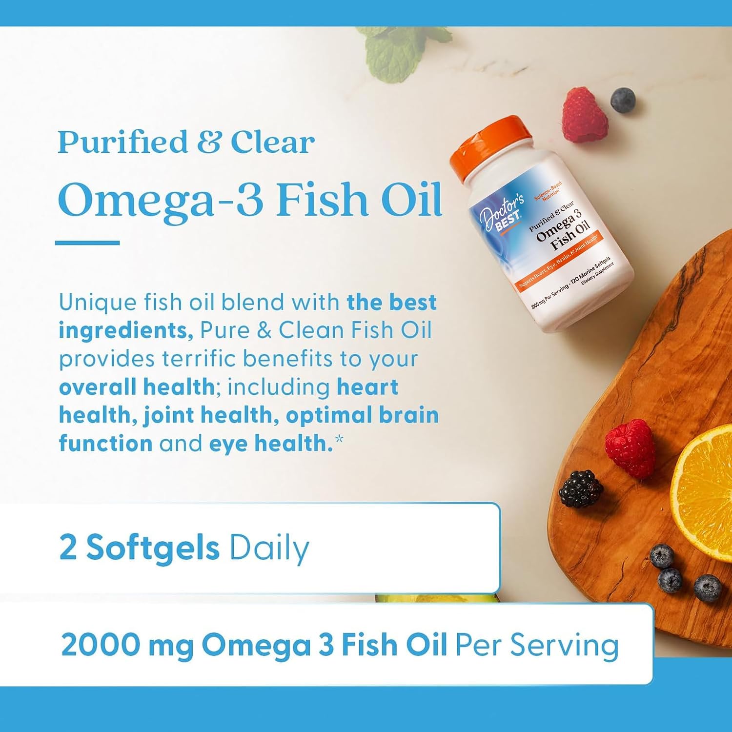 Doctor's Best Omega 3 Fish Oil Supplement for Women & Men - Source of DHA, EPA, & Omega-3 Fatty Acids, Purified, High 2000 mg Potency
