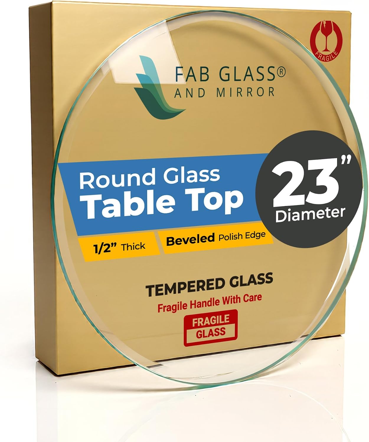22 Inch Round Tempered Beveled Polished Edge Glass Table Top -1/2” Thick Round Glass Table Top–Heavy Duty, Dining, Coffee, and Office Tables by Fab Glass and Mirror