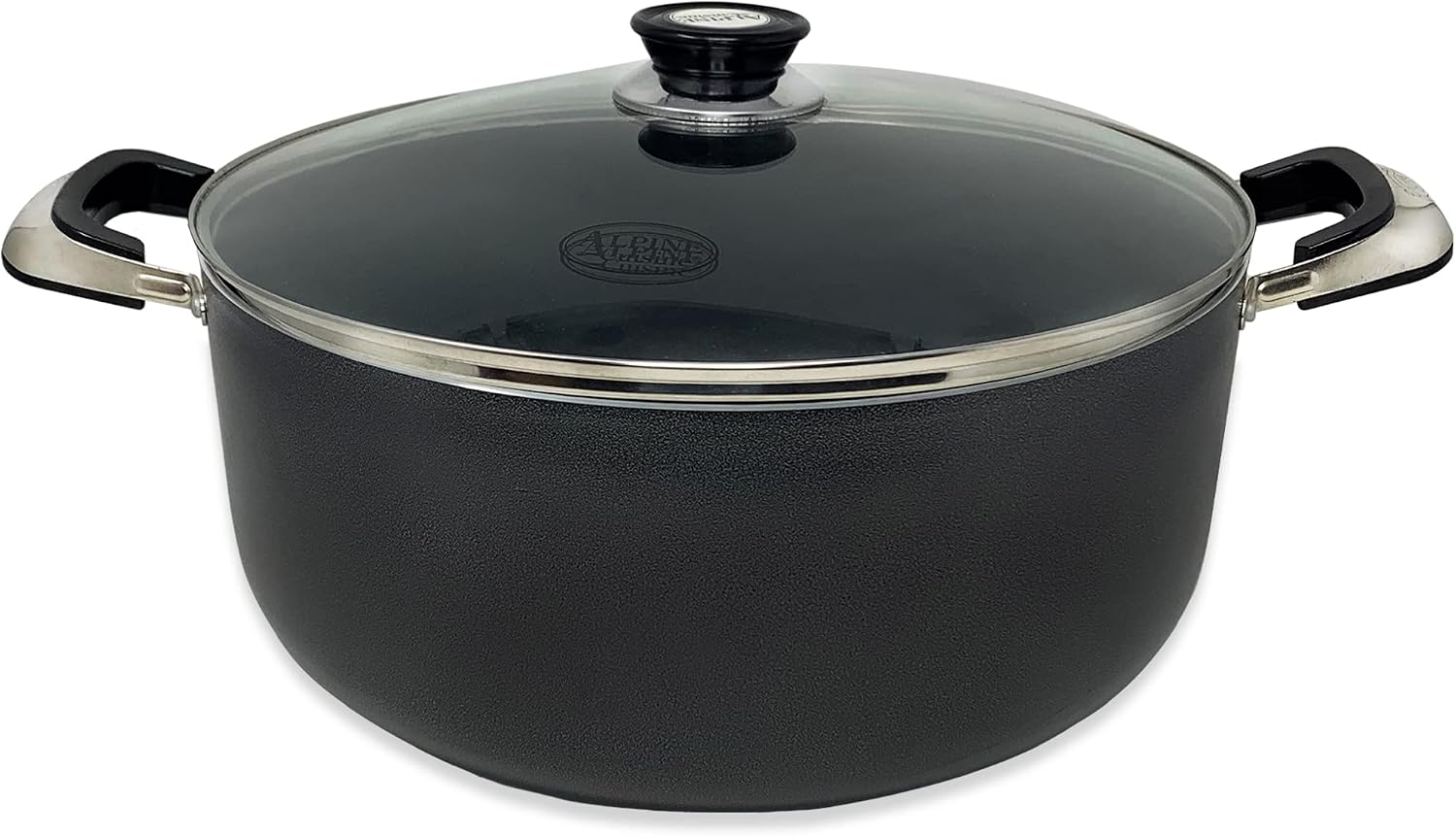 Alpine Cuisine 4 Quart Non-stick Stock Pot with Tempered Glass Lid and Carrying Handles, Multi-Purpose Cookware Aluminum Dutch Oven for Braising, Boiling, Stewing