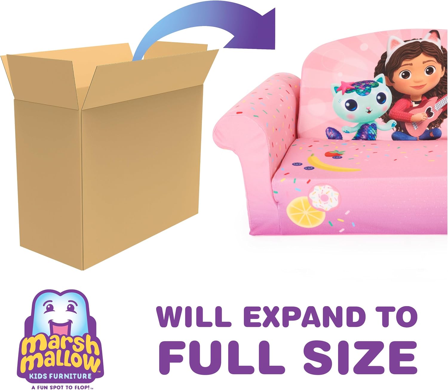 Marshmallow Furniture, Children's 2 in 1 Flip Open Foam Sofa, Minnie Mouse, by Spin Master | Pullout Foam Sleeper for Folding Lounging, Sitting, and Napping for Toddlers & Kids, Bedroom and Playroom Use