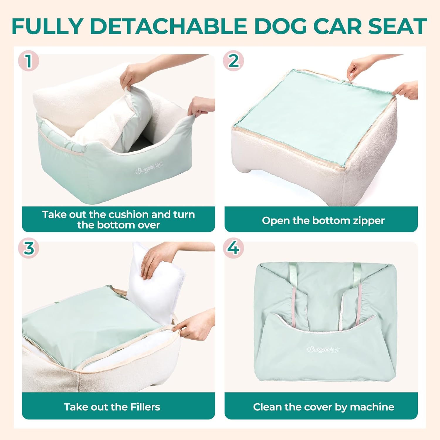 BurgeonNest Dog Car Seat for Small Dogs & Cats Under 25 lbs,Black