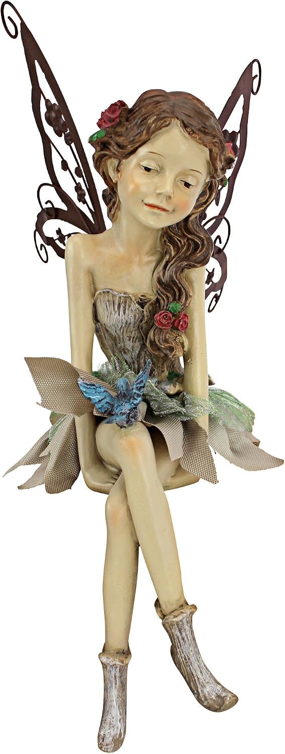 Design Toscano KY71004 Fiona The Flower Fairy Garden Statue, 17 Inch, Antique Stone