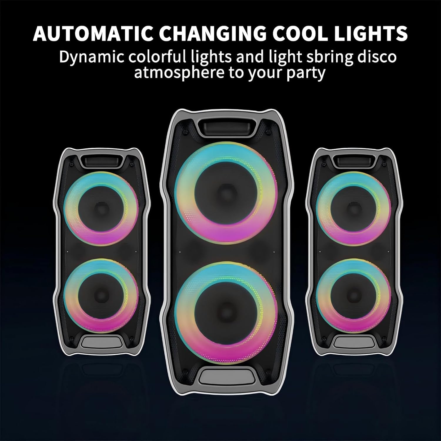 VeGue Karaoke Machine, Wireless Bluetooth PA System for Adults & Kids with Dual 8'' Subwoofers, 2 UHF Wireless Mics, Colorful LED Lights