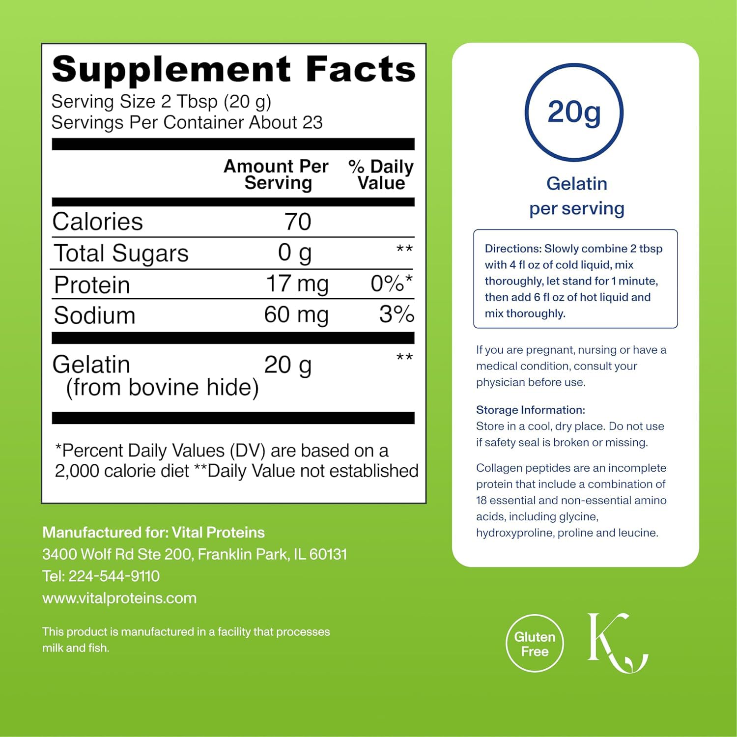 Vital Proteins Beef Gelatin Powder - Grass-Fed 16.4 oz | Grass-Fed Beef Gelatin, Supports Culinary & Baking Applications, Unflavored, 23 Servings