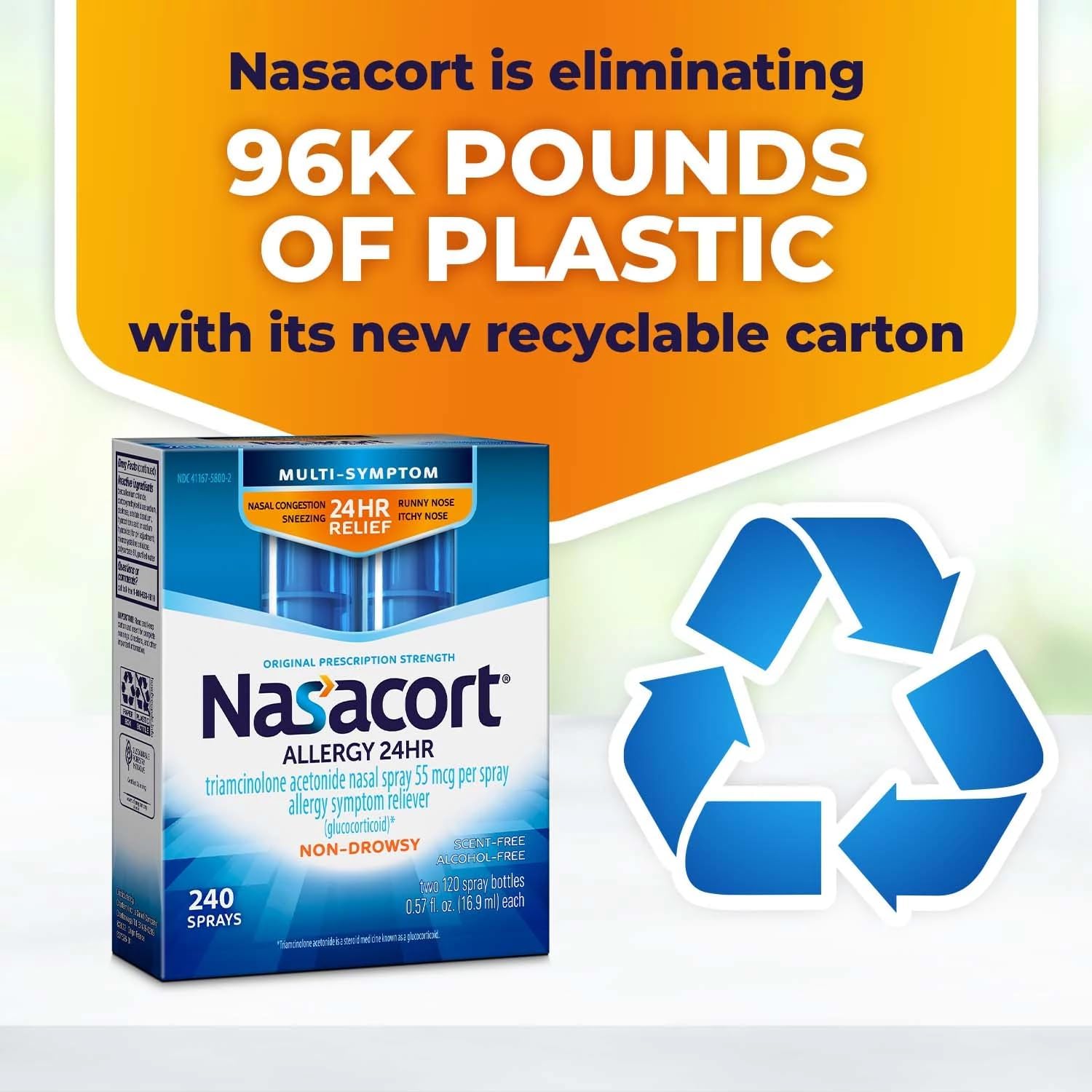 Nasacort 24HR Allergy Nasal Spray for Adults, Non-drowsy & Alcohol Free, 150 Spray Pack