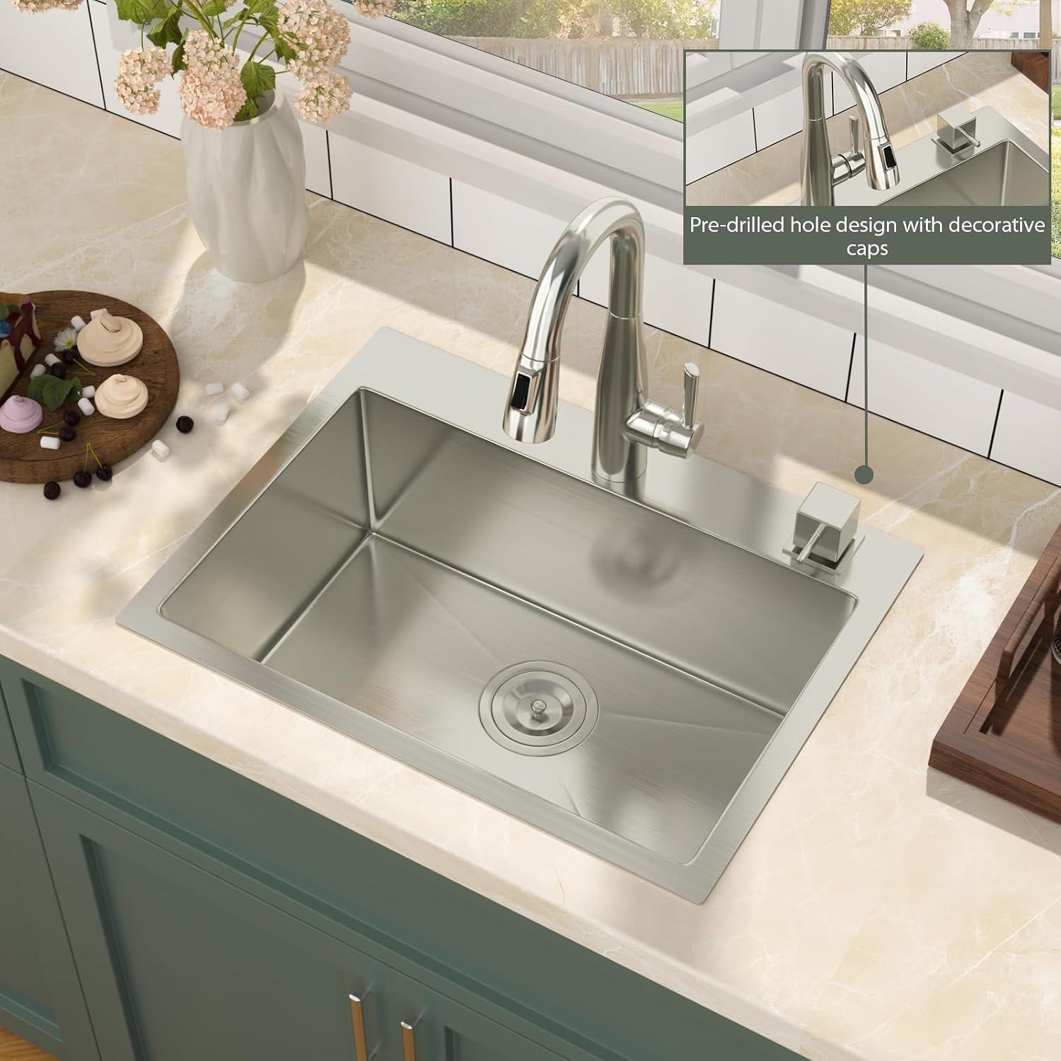 Mocoloo 13 Inch Drop in Bar Sink - 13" x 15" Small Kitchen Sink T304 Stainless Steel Handmade Single Bowl Round Corner Topmount Wet Bar Sink for