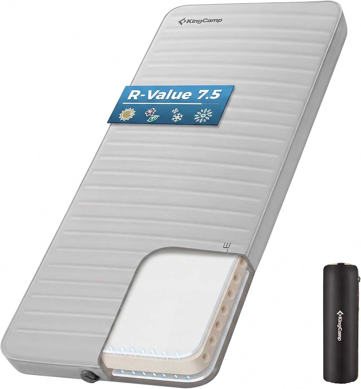 KingCamp Premium Double Camping Mattress, 7.5 R-Value, 2 Person Black