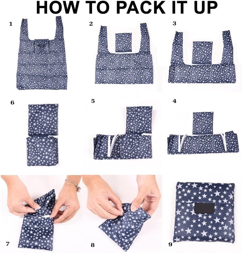 Kaxich Reusable Grocery Shopping Bags - Foldable Eco-friendly Shopper Tote Bags (4 Pack) Waterproof & Machine Washable