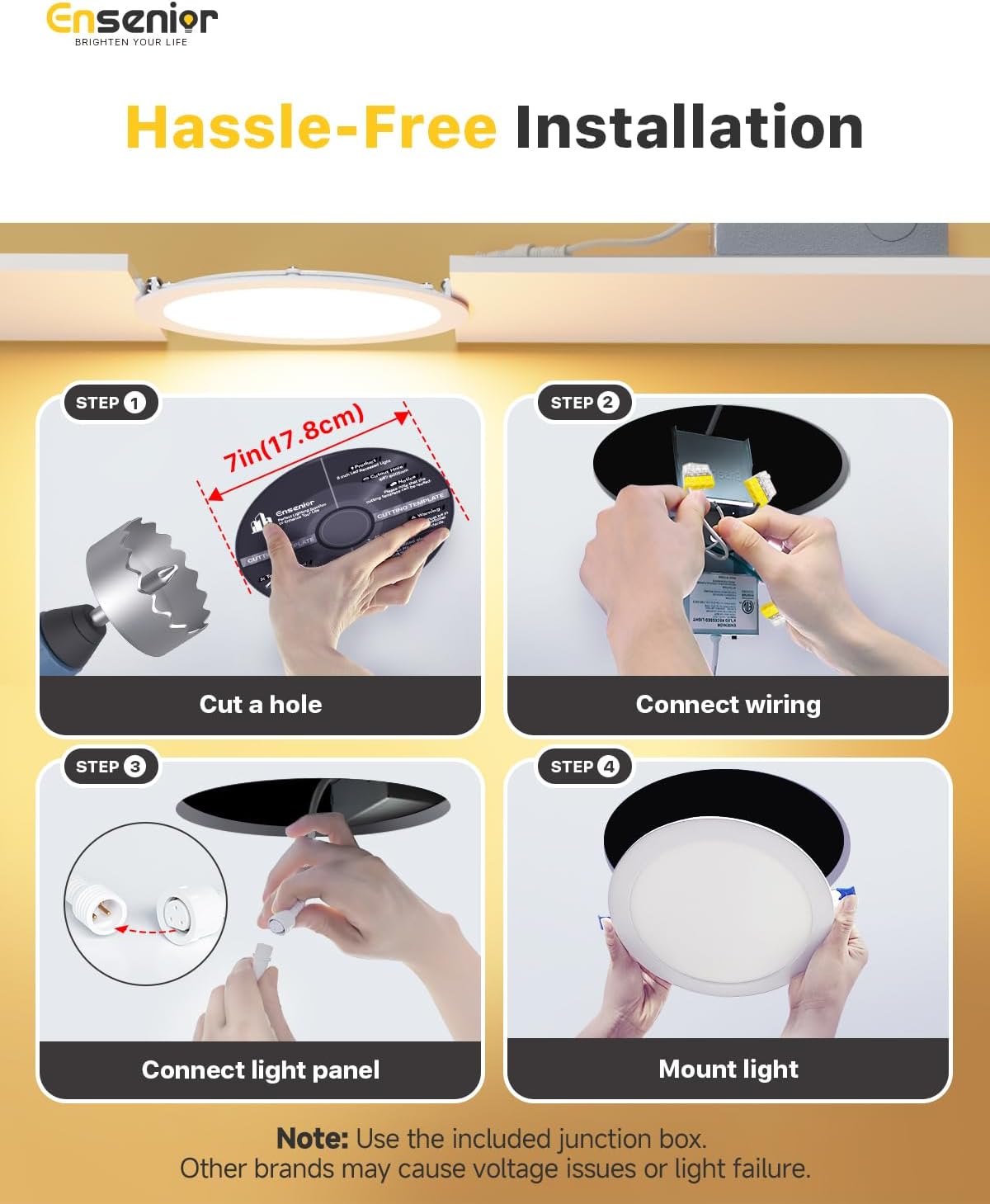 Ensenior 6 Pack 6 Inch LED Recessed Light, 5CCT Dimmable Canless Wafer