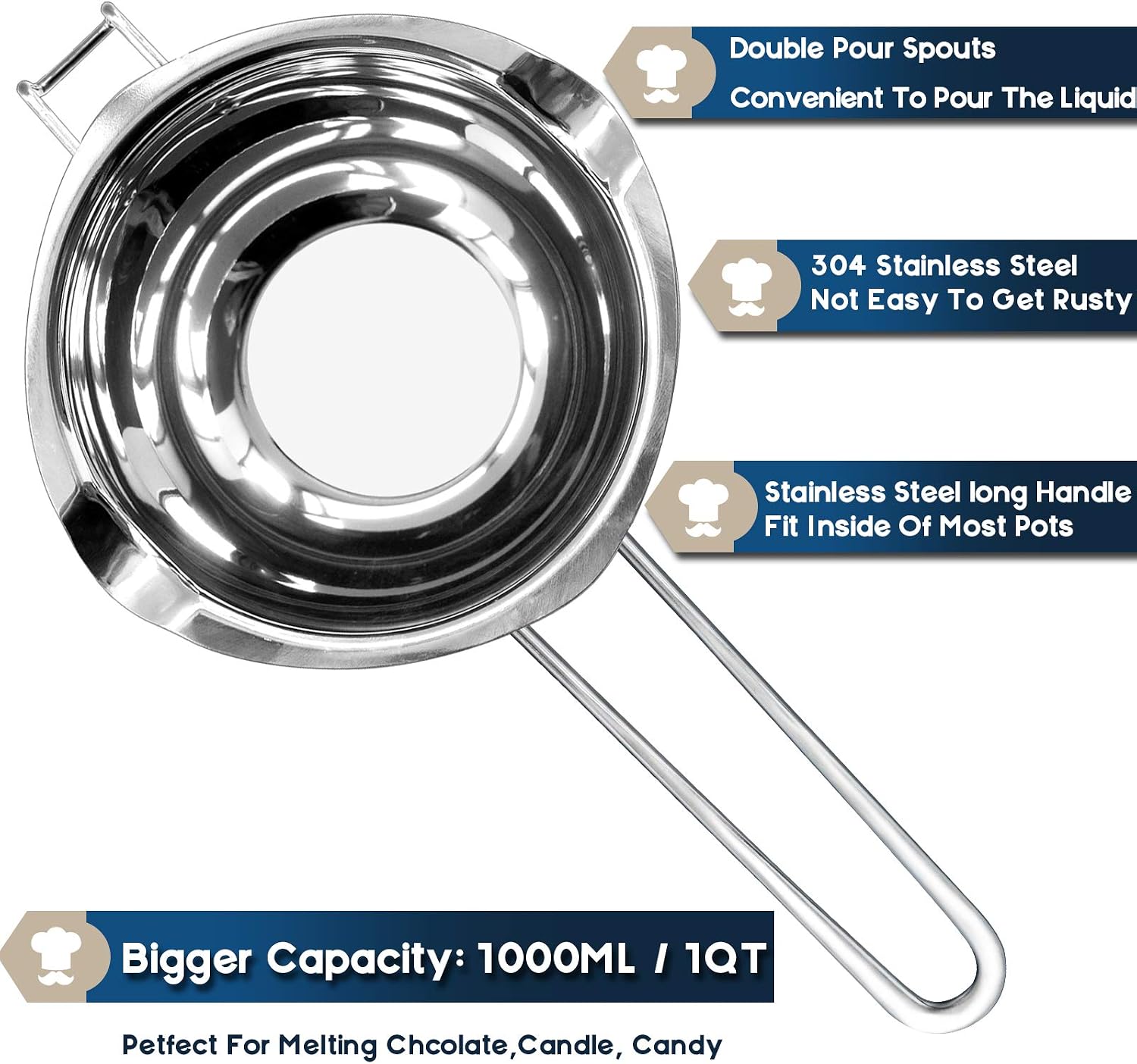 1QT Double Boiler Chocolate/Wax/Candy Melting Pot with Silicone Spatula
