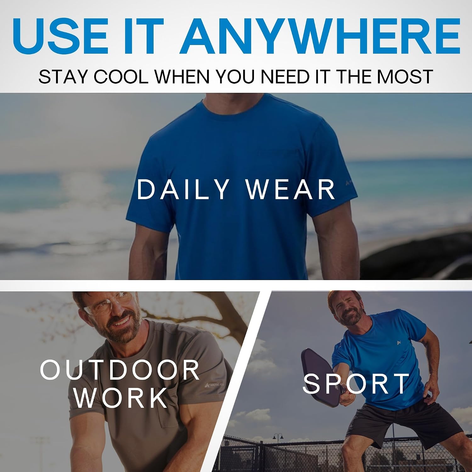 Arctic Cool Men’s Crew Neck Instant Cooling Pocket Workwear Moisture Wicking Performance UPF 50+ Short Sleeve Shirt