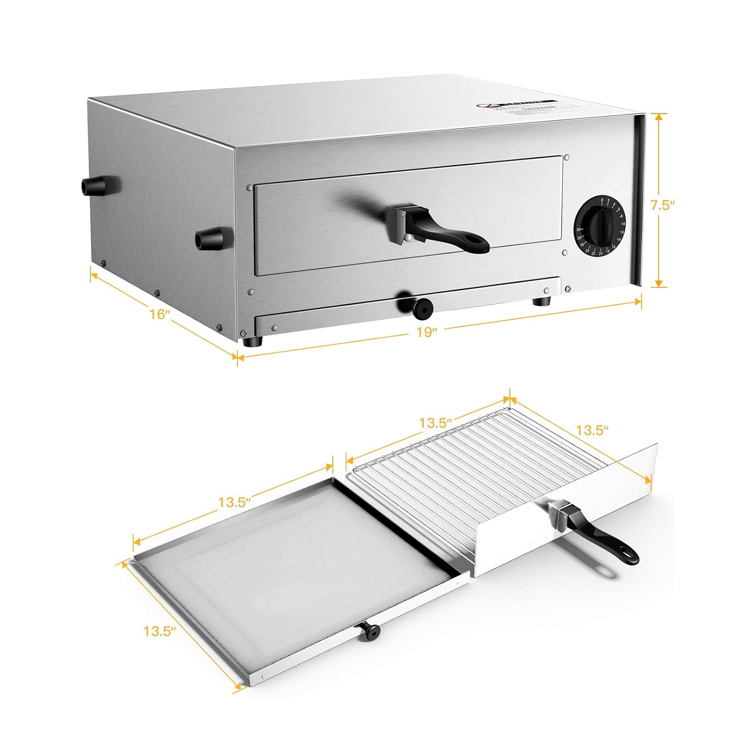 Costway Electric Oven, Stainless Steel Baker with Auto Shut-Off, Handle, Removable Tray, Countertop Pizza Maker for Kitchen & Commercial Use