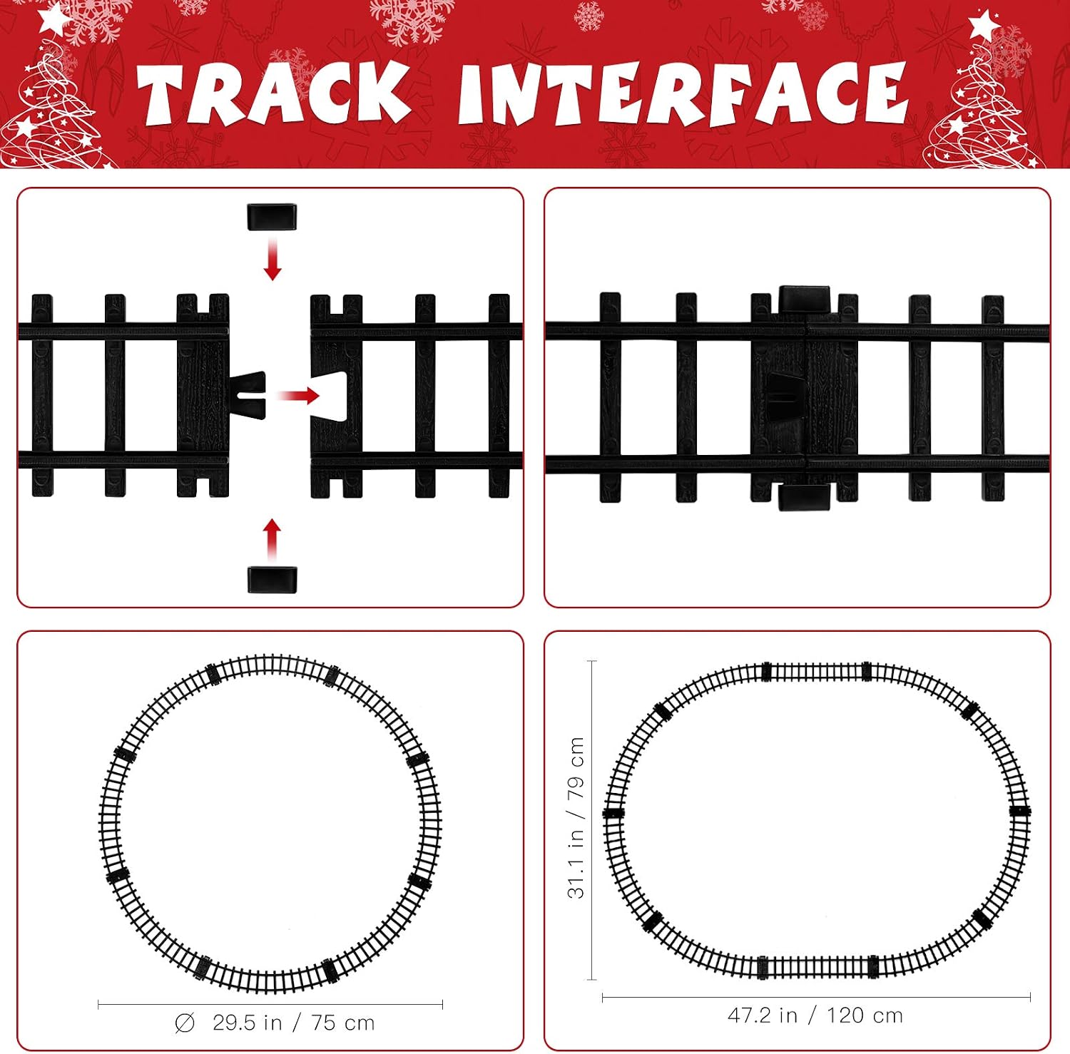 Toyvian Christmas Railway Train Set with 47.2" Railway Track & 4 Cars Lights and Sounds Railway