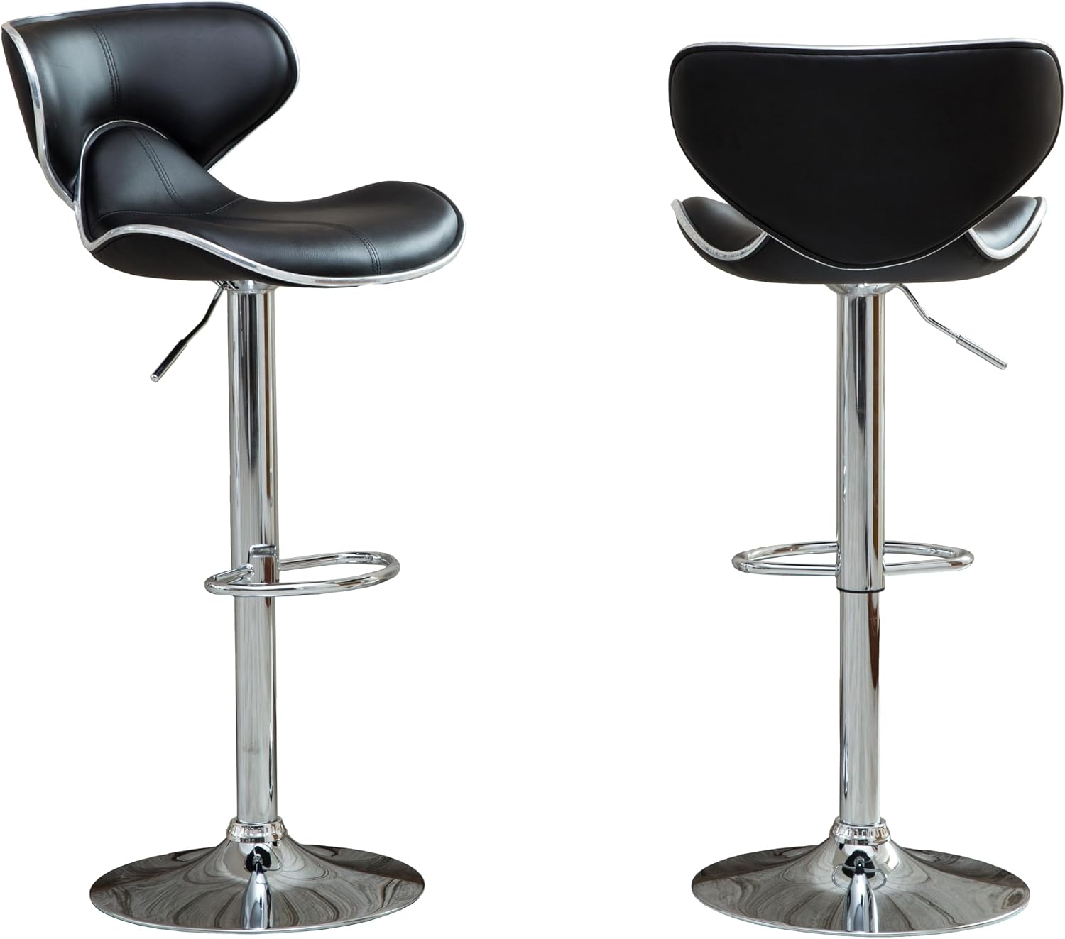 Roundhill Furniture Masaccio Cushioned Leatherette Upholstery Airlift Adjustable Swivel Barstool with Chrome Base, Set of 2, Blue