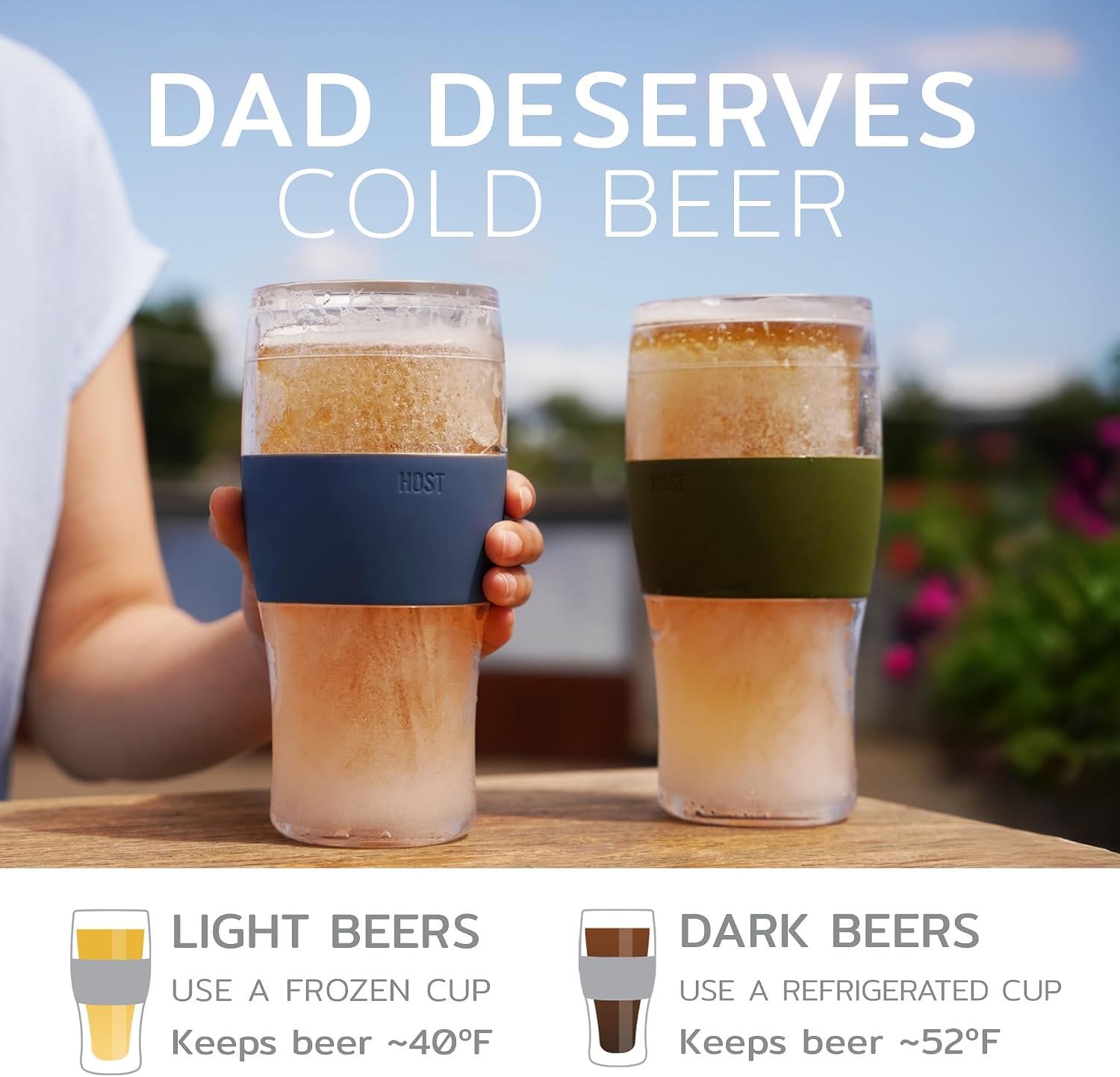 Host FREEZE Beer Glasses, Frozen Beer Mugs, Freezable Pint Glass Set, Insulated Pint Glass to Keep Your Drinks Cold, Double Walled Insulated Glasses