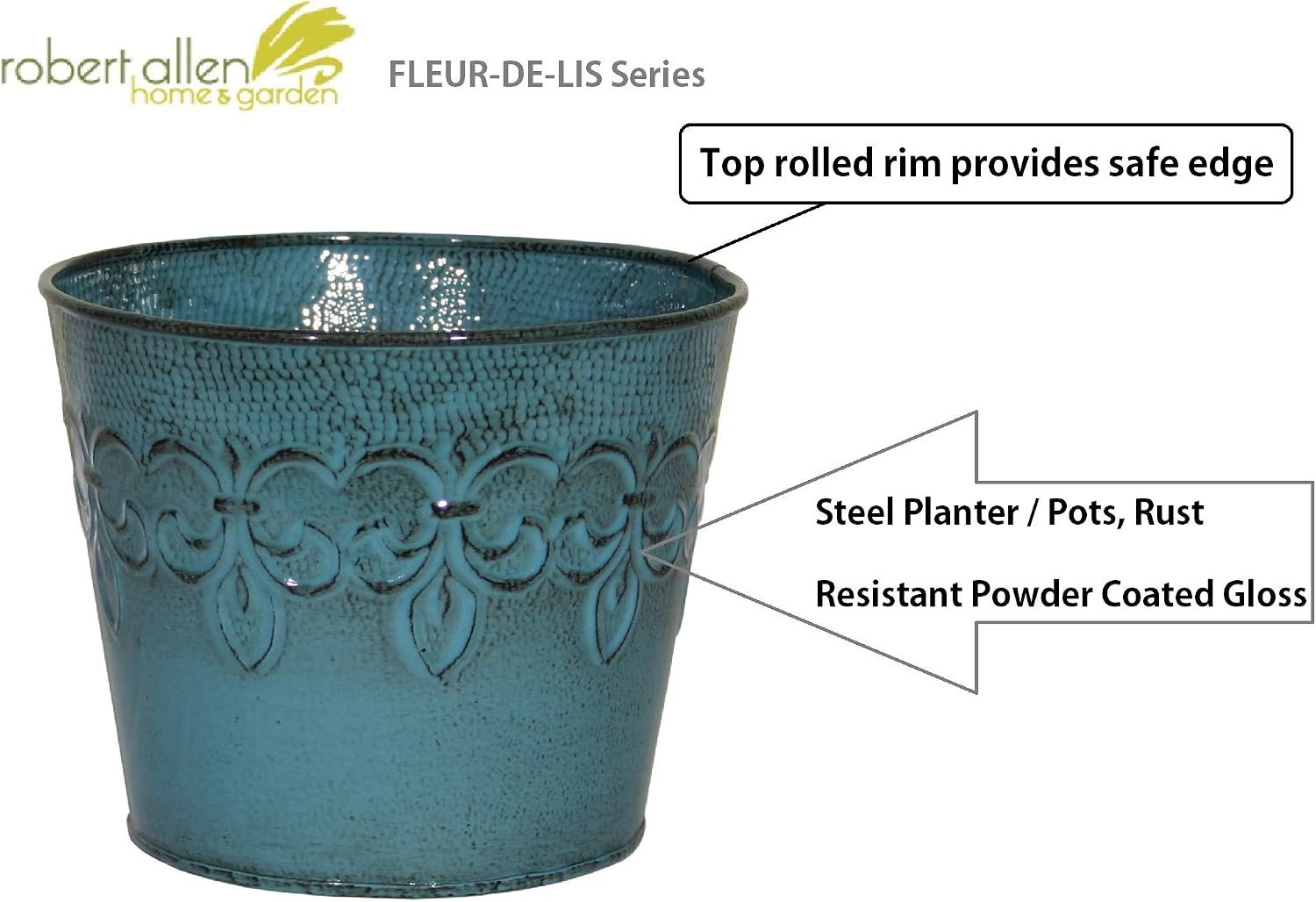 MPT01891 Fluer De Lis Series Metal Planter Flower Pot, 6", Color Tansy Green