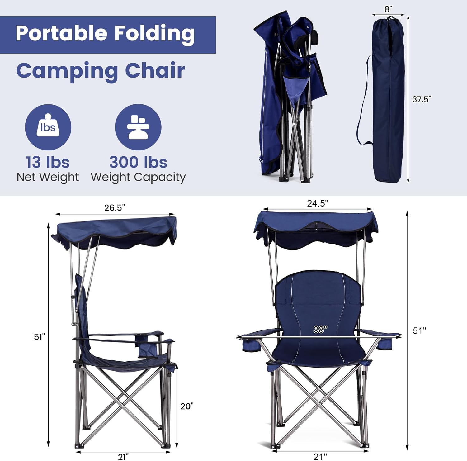 Goplus Camping Chair with Canopy Shade, Folding Lawn Chair with Umbrella Cup Holder & Carry Bag, Portable Sunshade Chair for Adults for Beach Outdoor Travel Hiking Fishing (Red)
