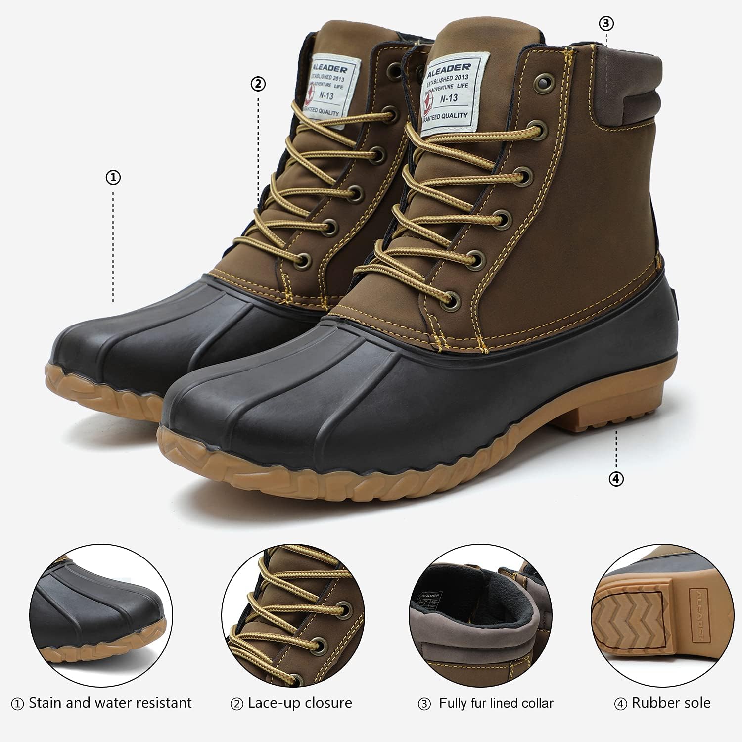 ALEADER Mens Duck Boot | Waterproof Shell | Fur Lined Insulated Winter Snow Boot