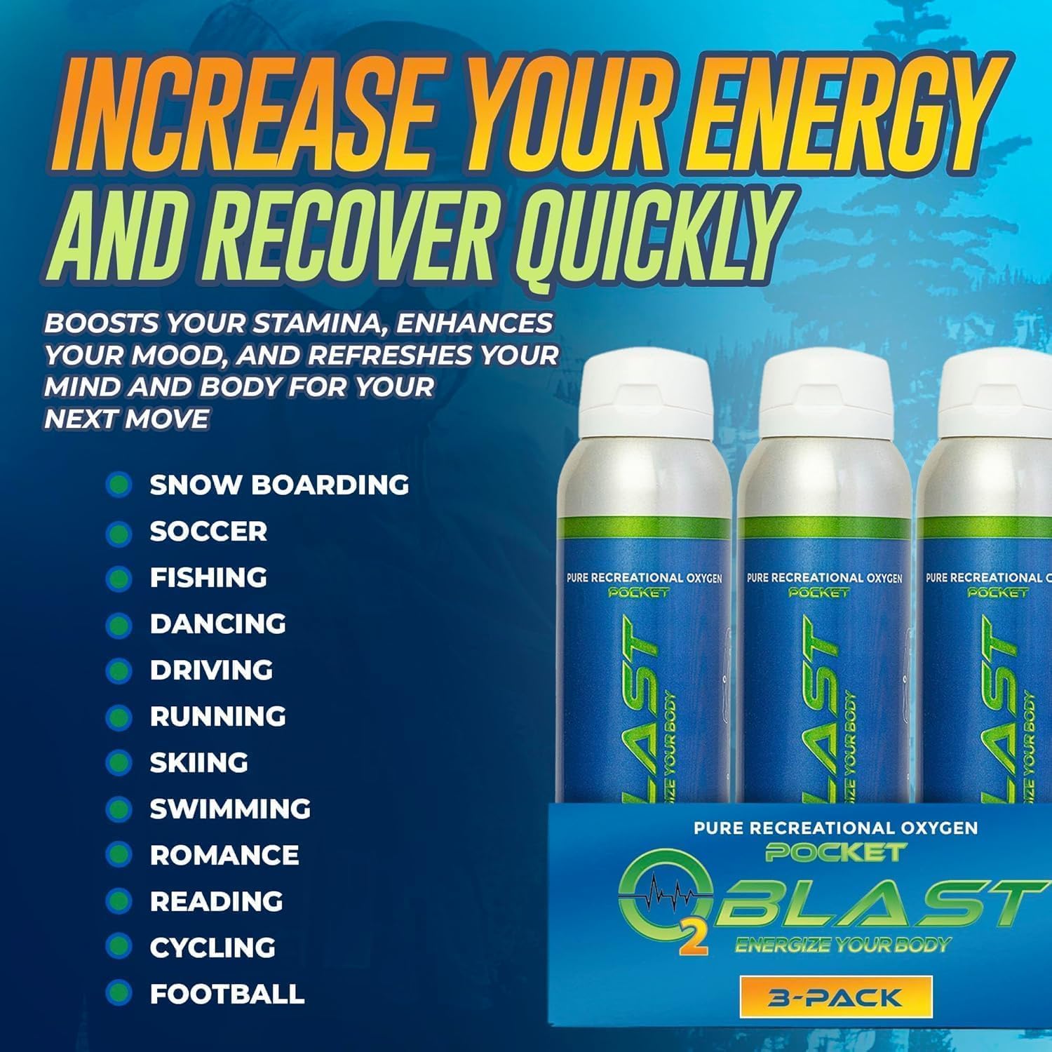 O2 Blast - 4L Portable Oxygen Can with Flip-Top Cap, Compact Design, 6-Pack