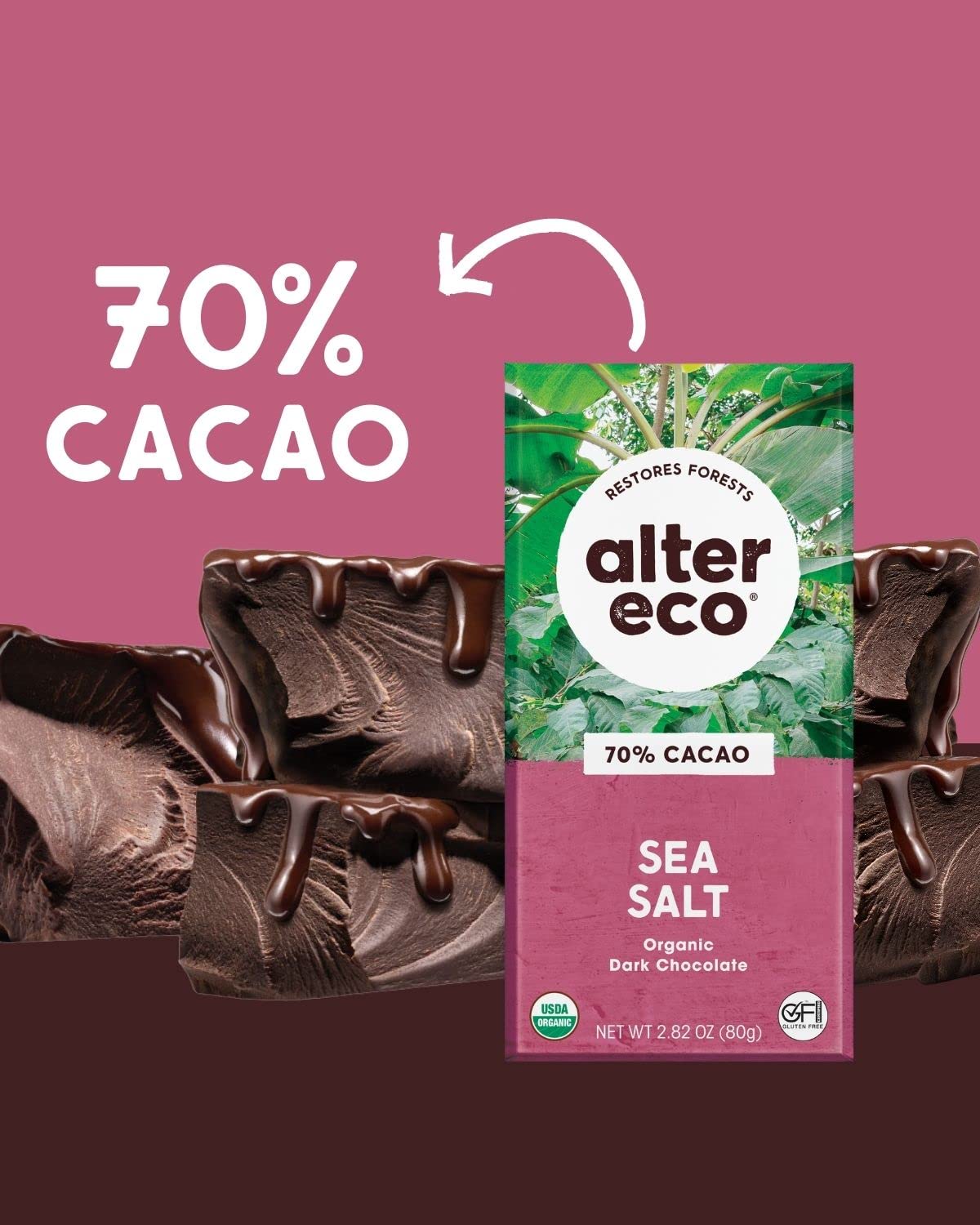 Alter Eco | Dark Chocolate Bars | Pure Dark Cocoa, Fair Trade, Organic, Non-GMO, Gluten Free (12-Pack Dark Sea Salt)