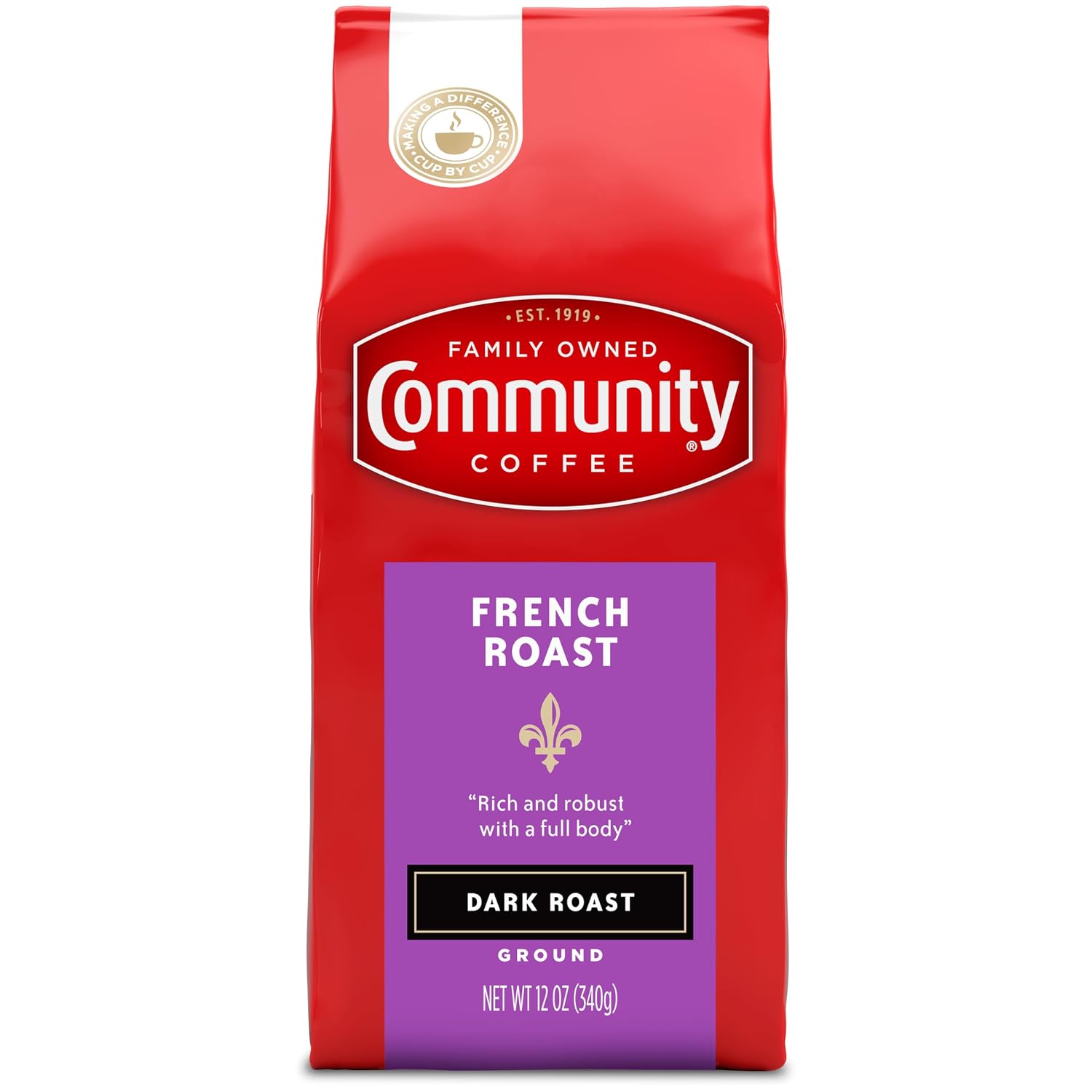 Community Coffee French Roast, Ground Coffee, Extra Dark Roast, 12 Ounce Bag (Pack of 1)