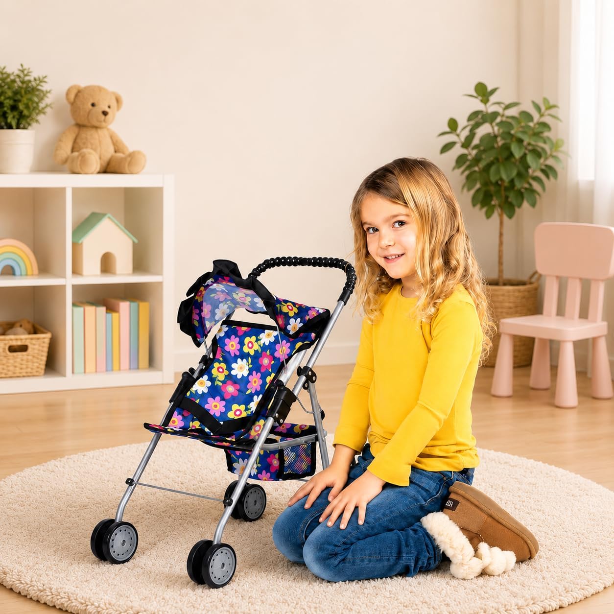 fash n kolor, My First Baby Doll Stroller with Flower Design with Basket in The Bottom- 2 Free Magic Bottles Included